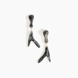 Dinosaur Designs Long Wishbone Earrings in Slate Colour resin with Silver-Plated Brass Material