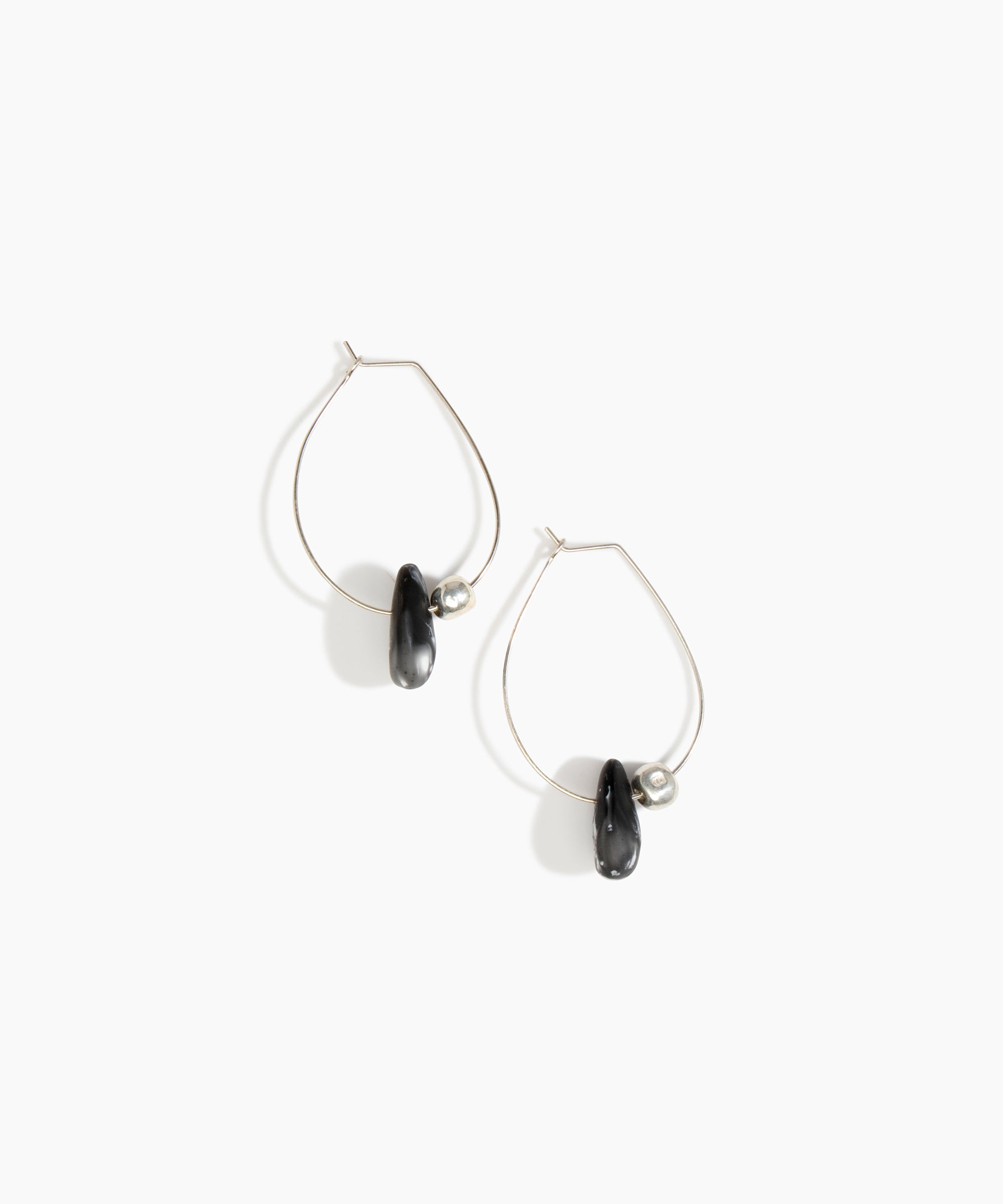 Dinosaur Designs Joie De Vivre Hoop Earrings in Black Marble Colour resin with 925 Sterling Silver Material