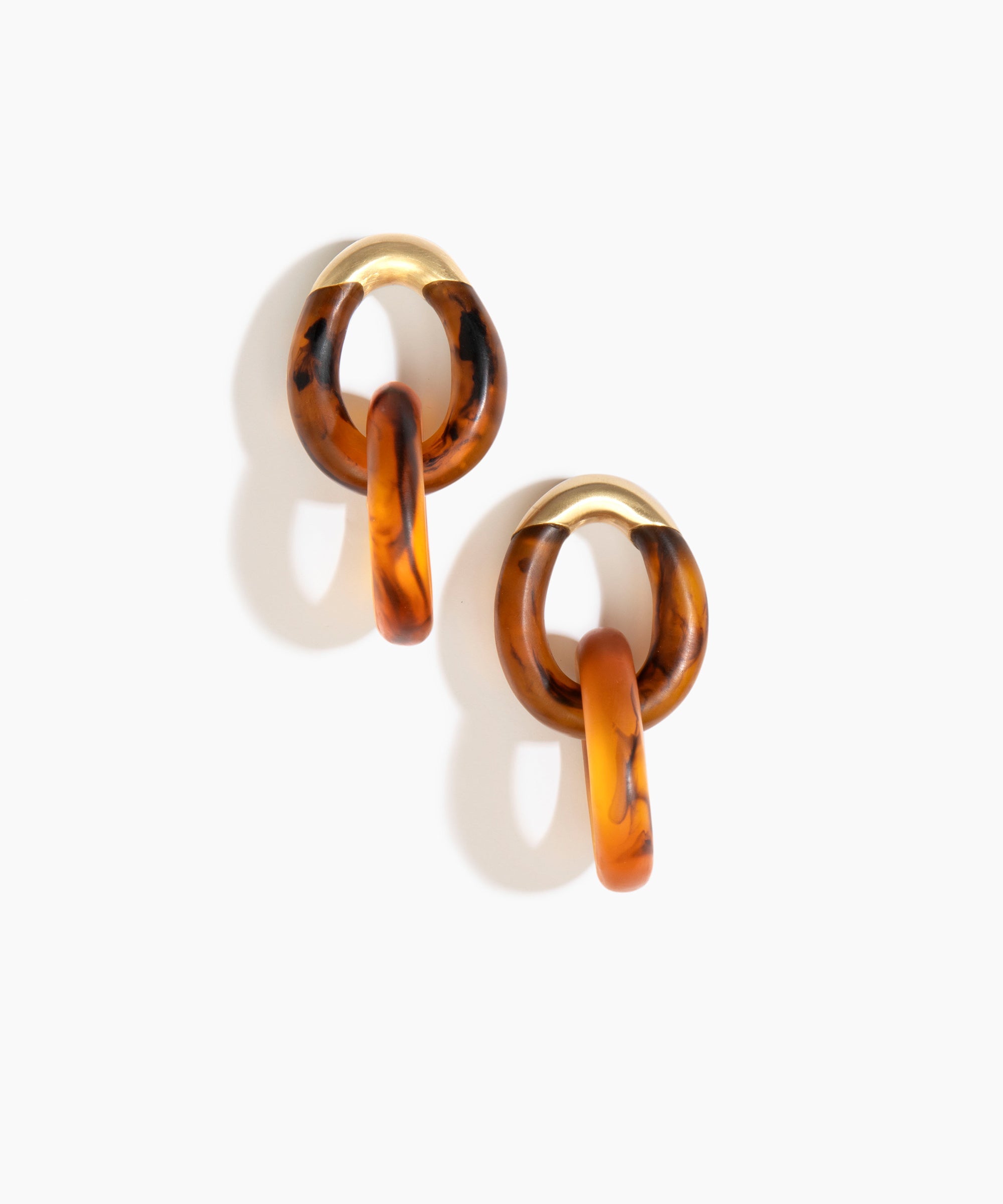 Dinosaur Designs Large Rock Chain Earrings in Tortoise Colour resin with Brushed Nano-Coated Brass Material