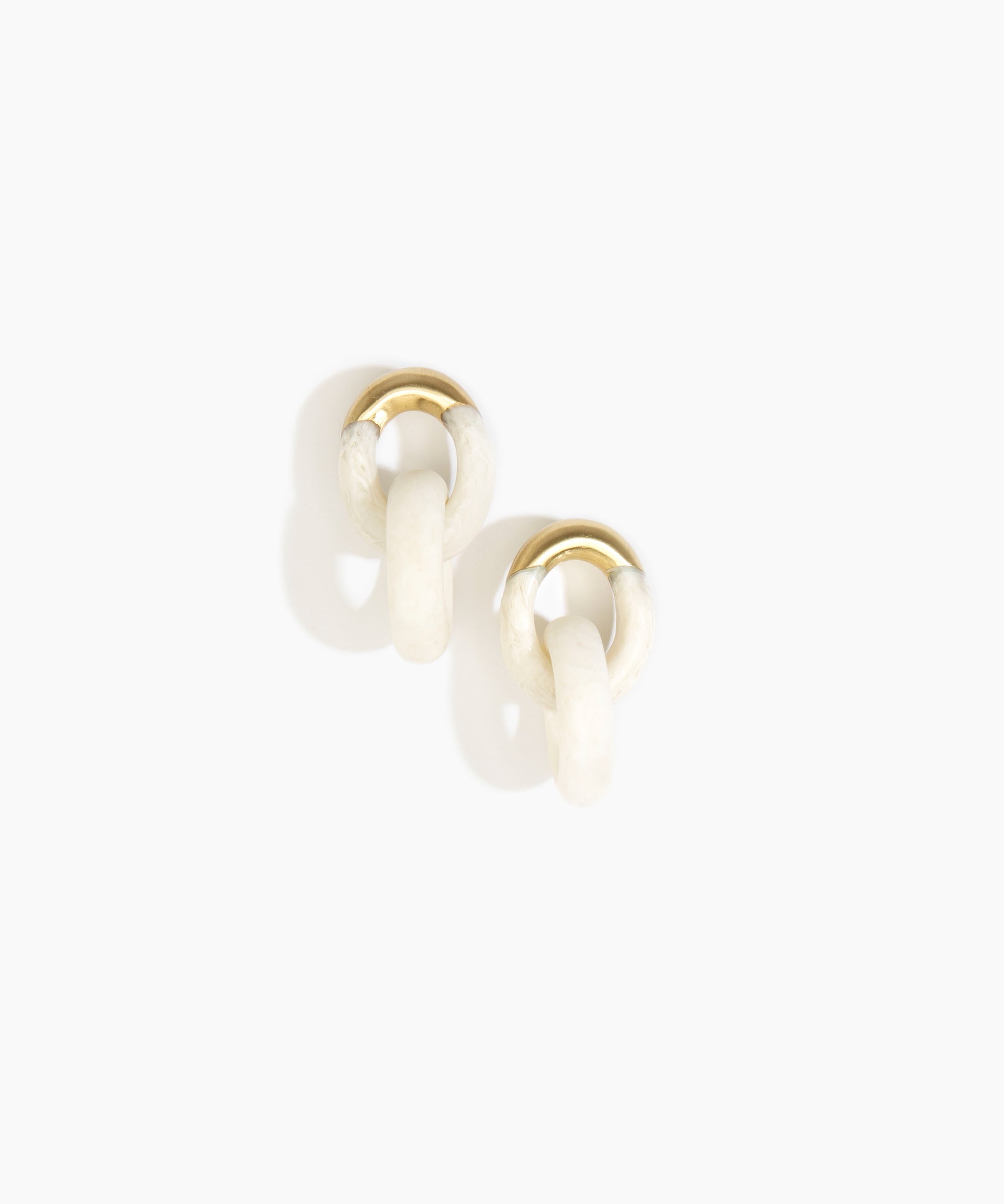 Dinosaur Designs Small Rock Chain Earrings in Snow Swirl Colour resin with Brushed Nano-Coated Brass Material
