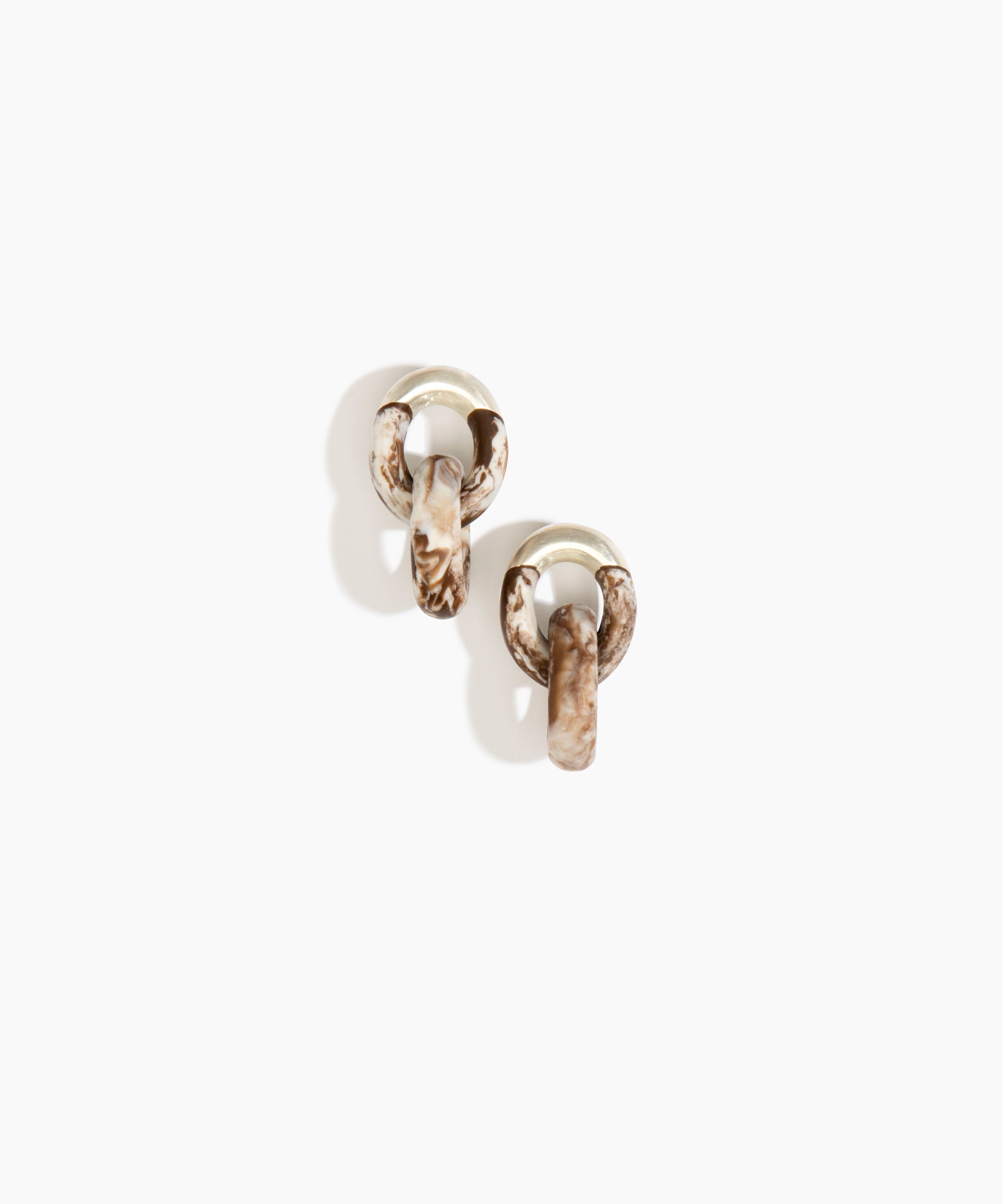 Dinosaur Designs Small Rock Chain Earrings in Cappuccino Colour resin with Brushed Silver-Plated Brass Material