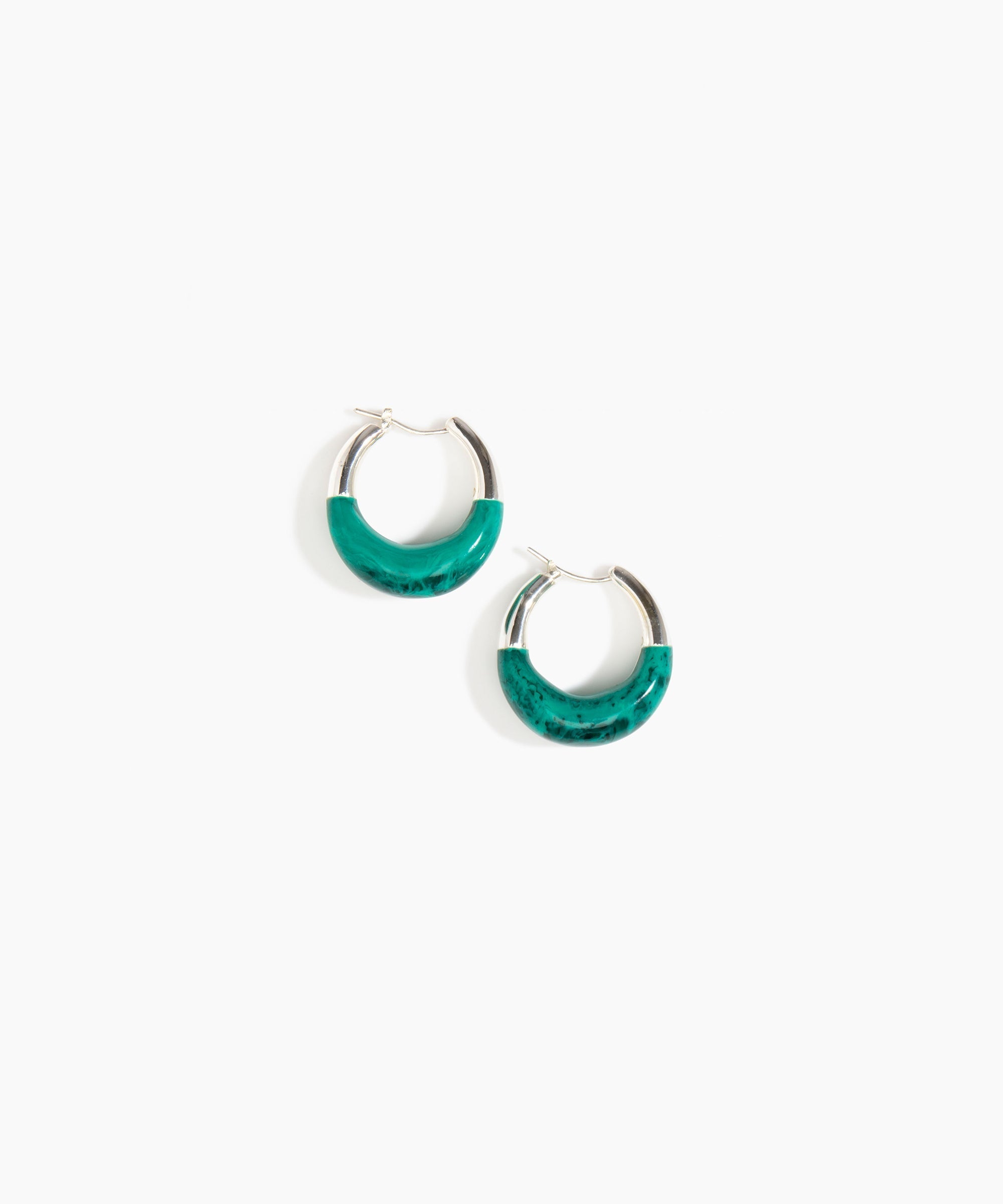 Dinosaur Designs Small Horn Hoop Earrings in Mineral Swirl Colour resin with Silver-Plated Brass Material