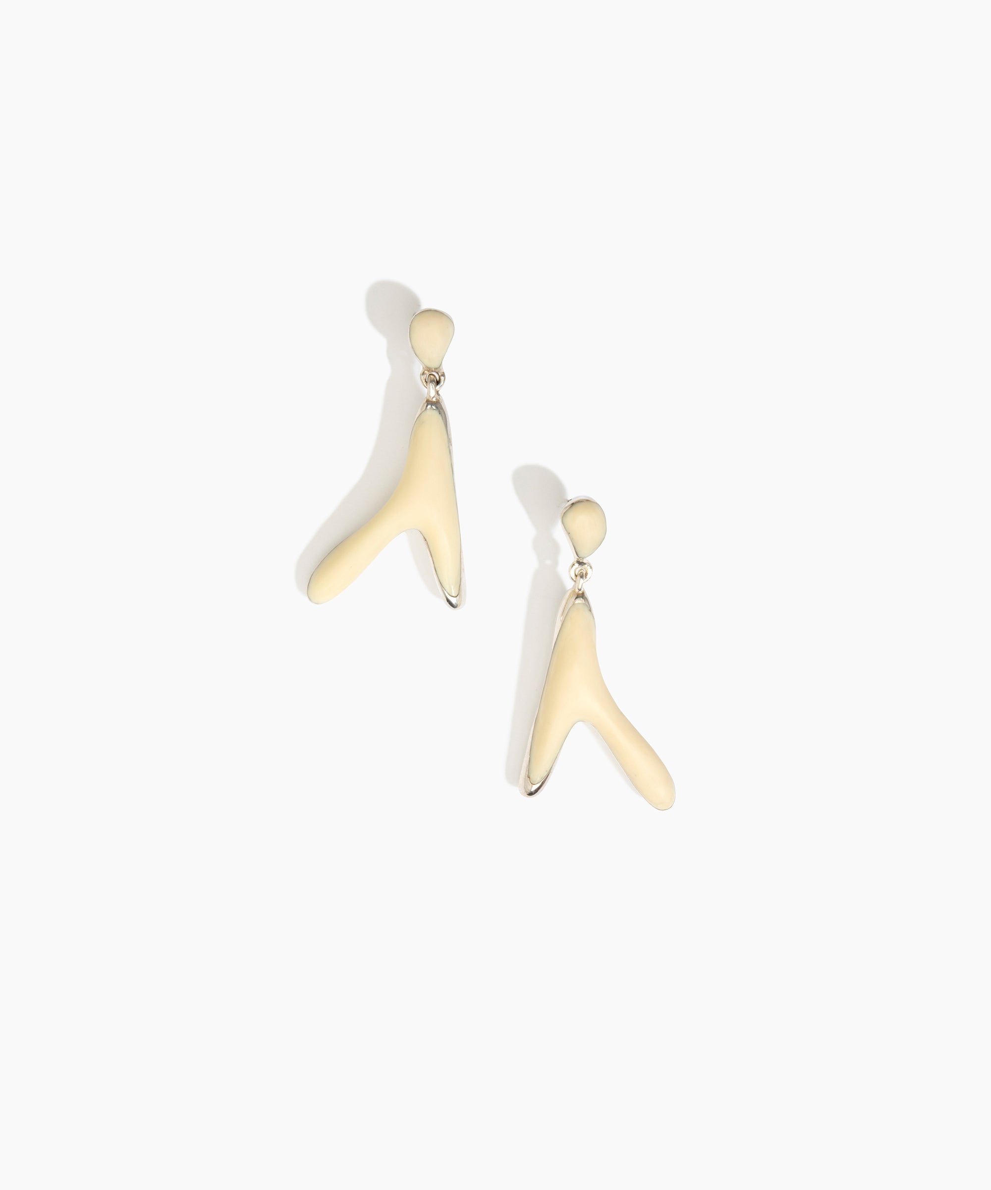Dinosaur Designs Large Wishbone Earrings in Cream Colour resin with Silver-Plated Brass Material