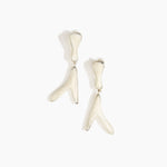 Dinosaur Designs Long Wishbone Earrings in Chalk Swirl Colour resin with Silver-Plated Brass Material