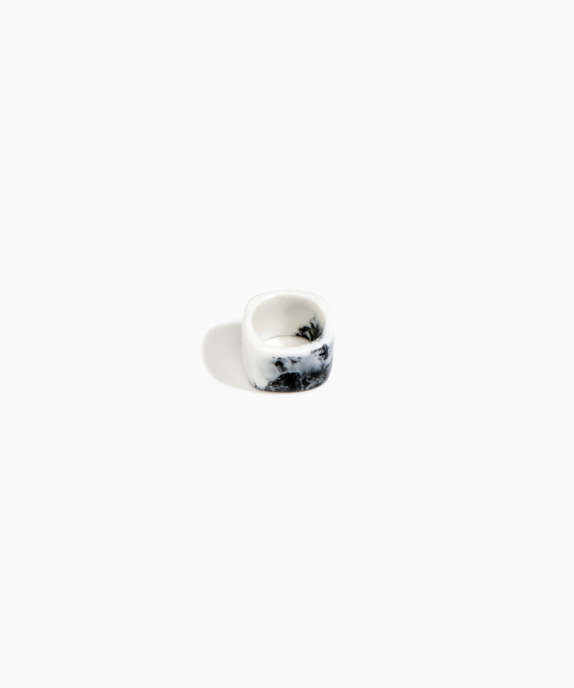 Dinosaur Designs Polished Cube Ring in White Marble Colour resin with Regular Fit
