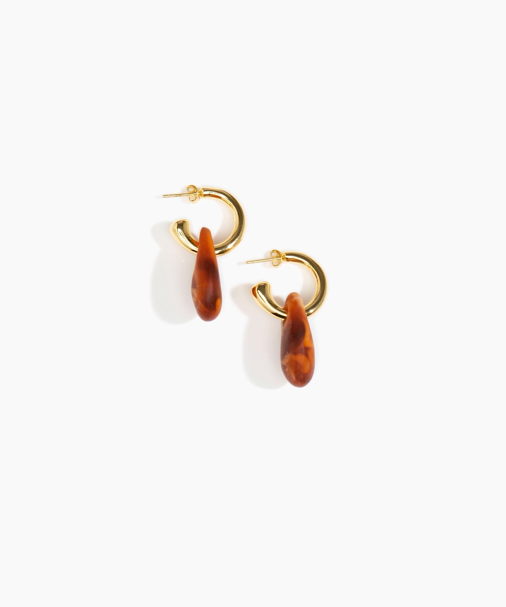 Dinosaur Designs Small Rock Hoop Earrings Earrings in Tortoise Colour resin with Brass Hoop Material.
