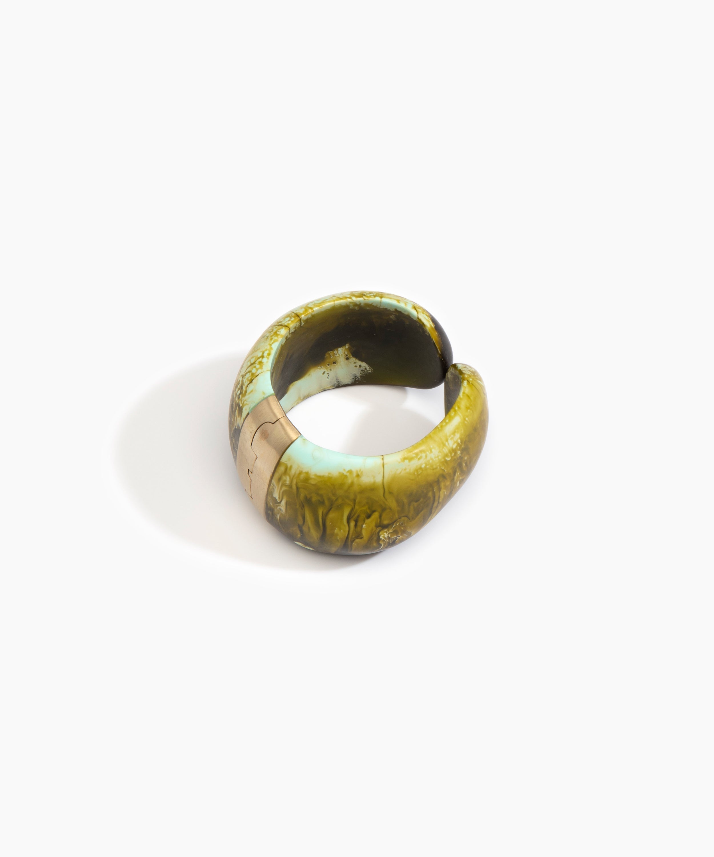 Dinosaur Designs Bold Stone Cuff Bracelets in Malachite Colour resin with Brass Material