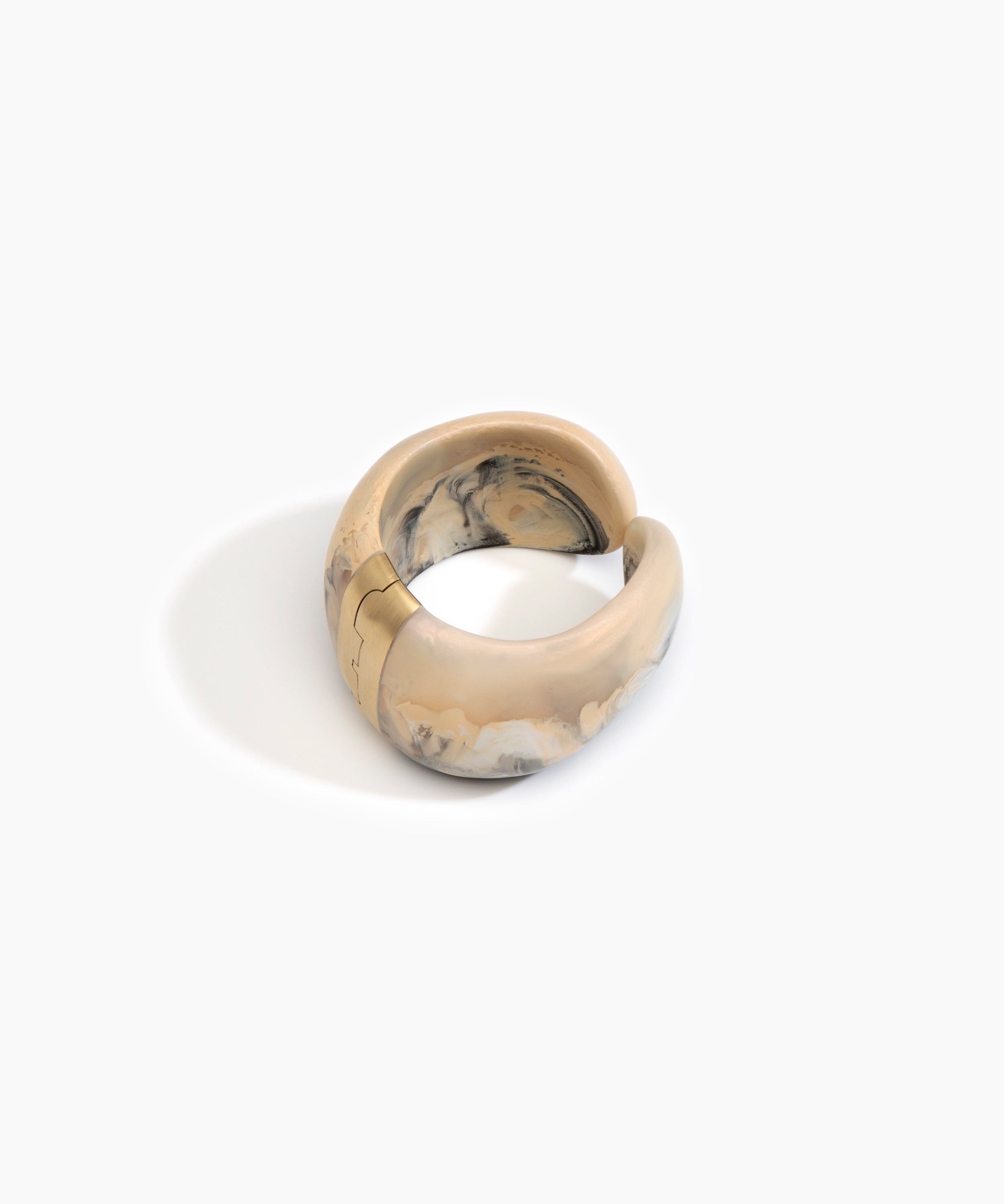 Dinosaur Designs Bold Stone Cuff Bracelets in Sandy Pearl Colour resin with Brass Material