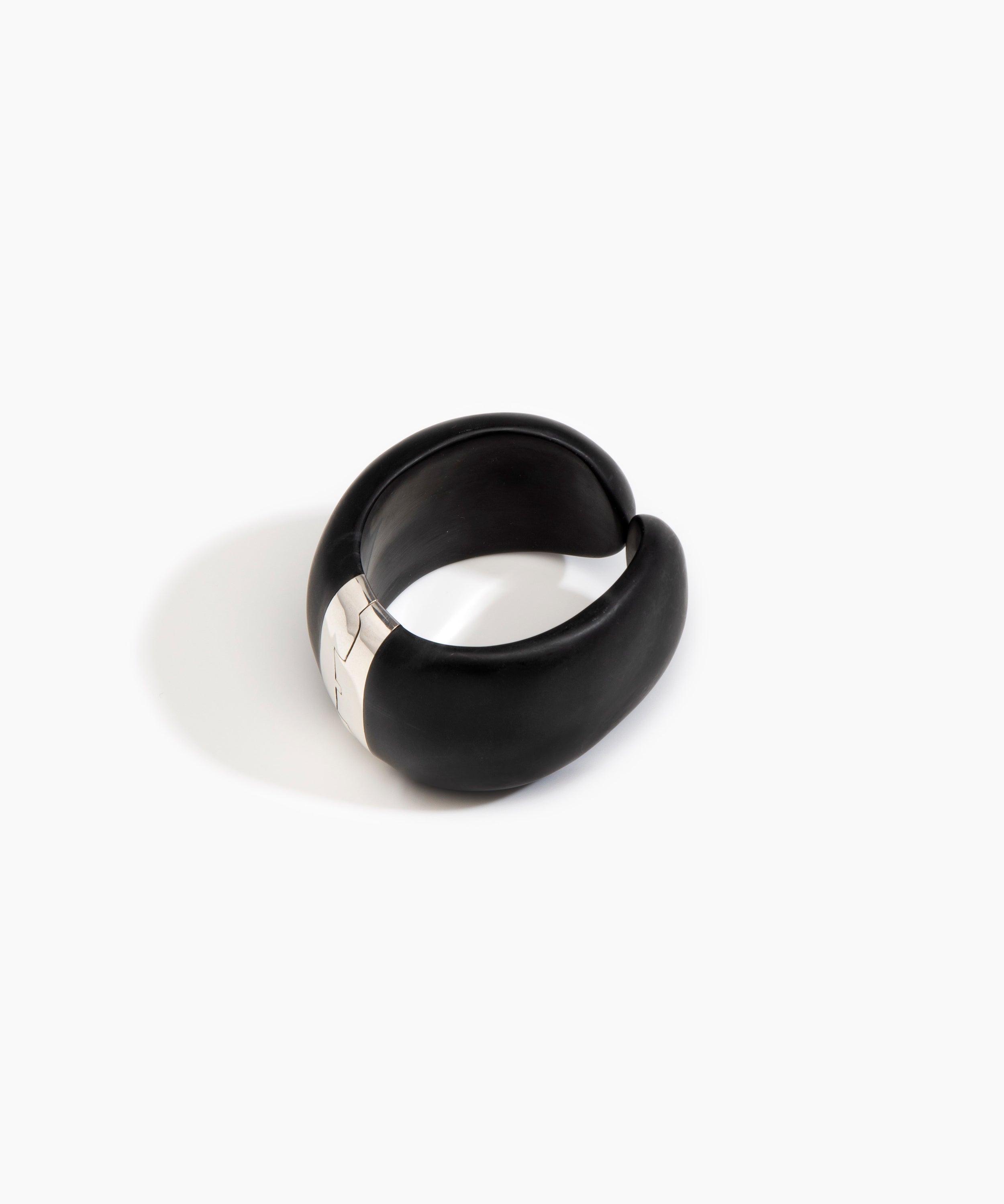 Dinosaur Designs Bold Stone Cuff Bracelets in Black Colour resin with Silver-Plated Brass Material