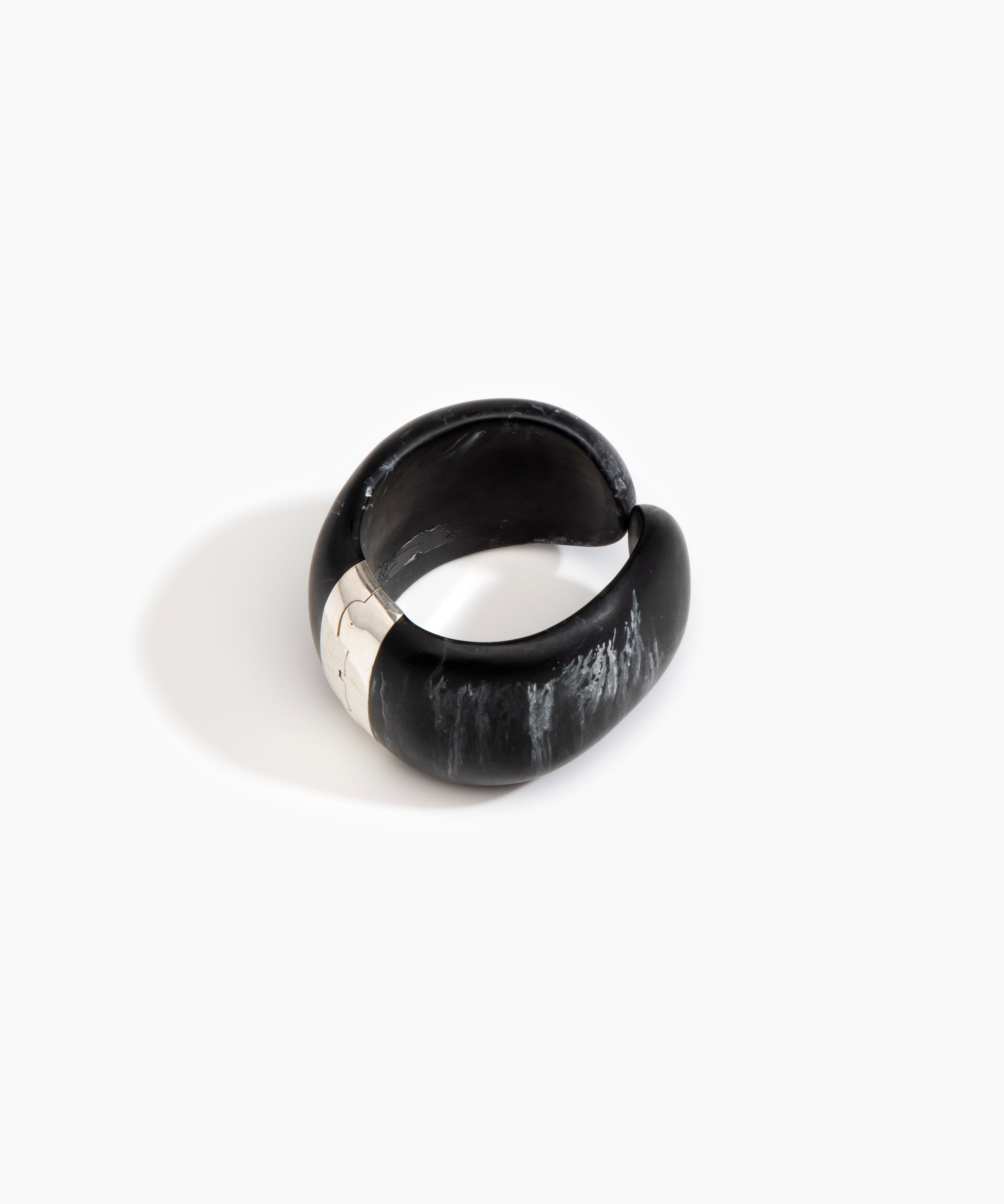 Dinosaur Designs Bold Stone Cuff Bracelets in Black Marble Colour resin with Silver-Plated Brass Material