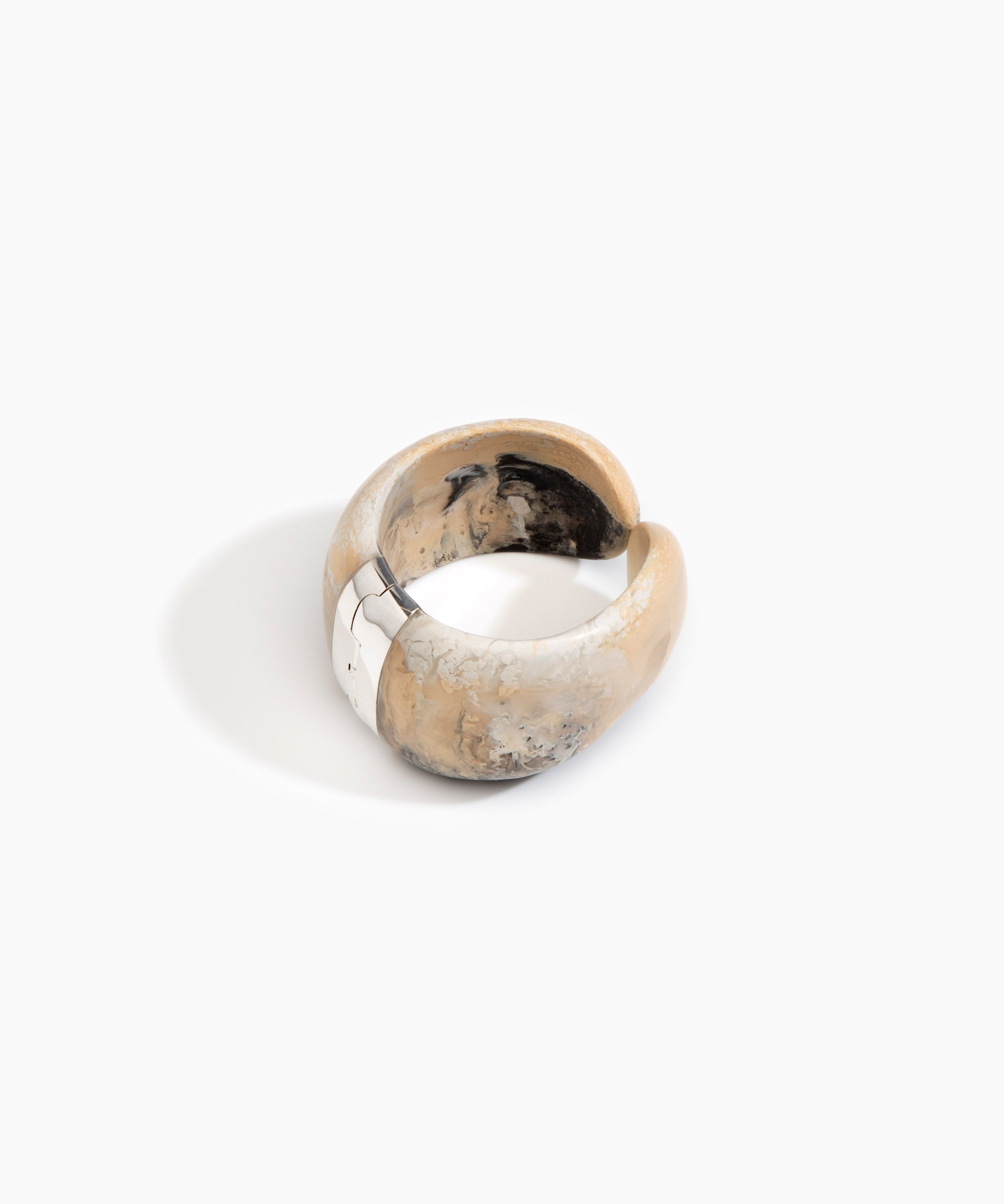 Dinosaur Designs Bold Stone Cuff Bracelets in Sandy Pearl Colour resin with Silver-Plated Brass Material