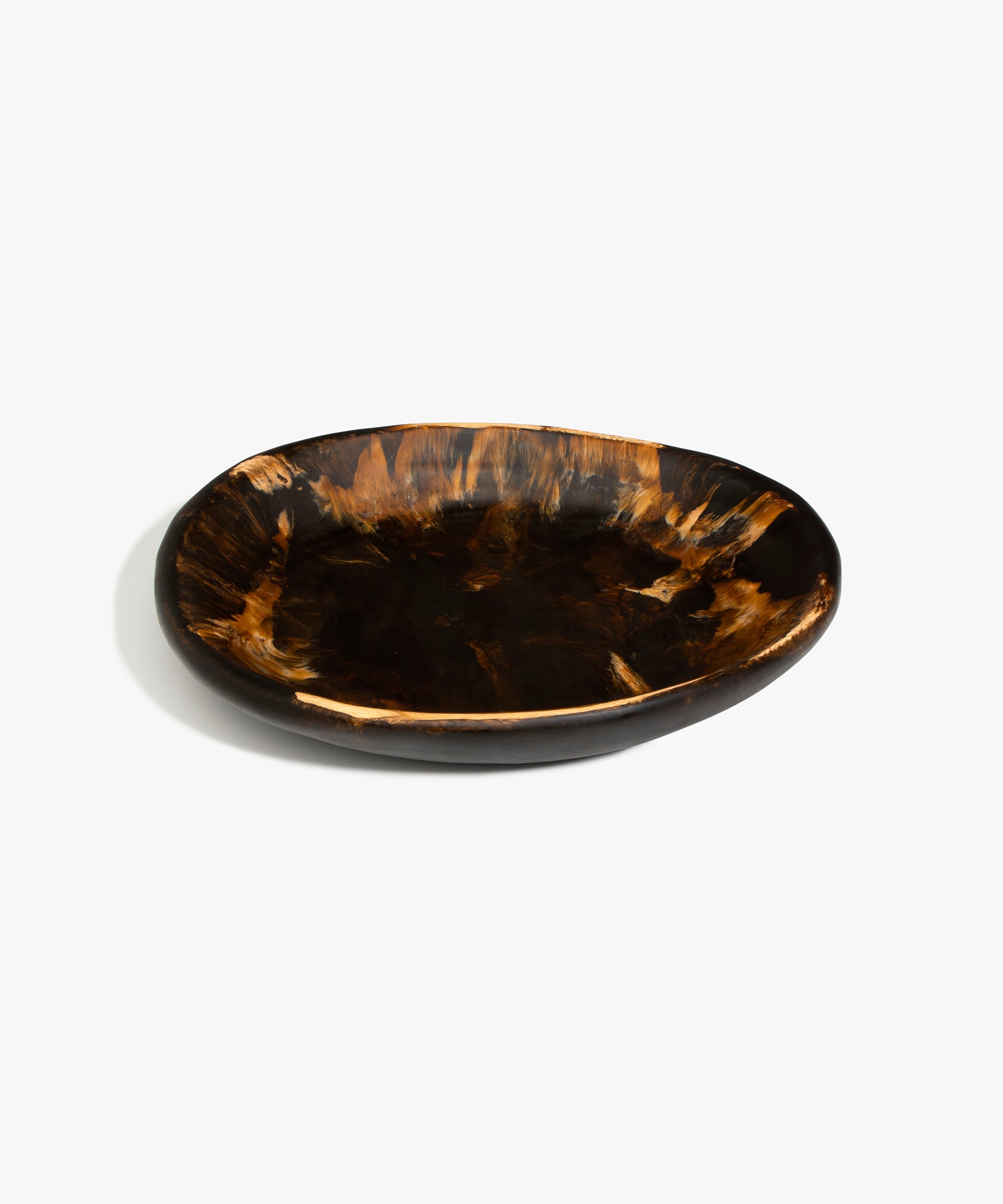 Dinosaur Designs Large Bones Bowl in Dark Horn —  handmade marbled brown, black and gold resin shallow serving bowl with a rounded organic form