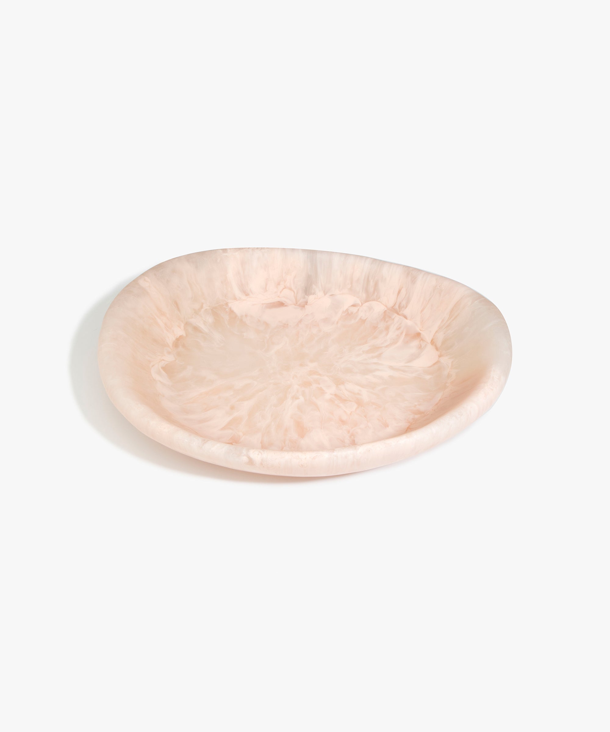 Dinosaur Designs Large Bones Bowl in Rose Swirl — handmade pink resin shallow serving bowl with a rounded organic form..