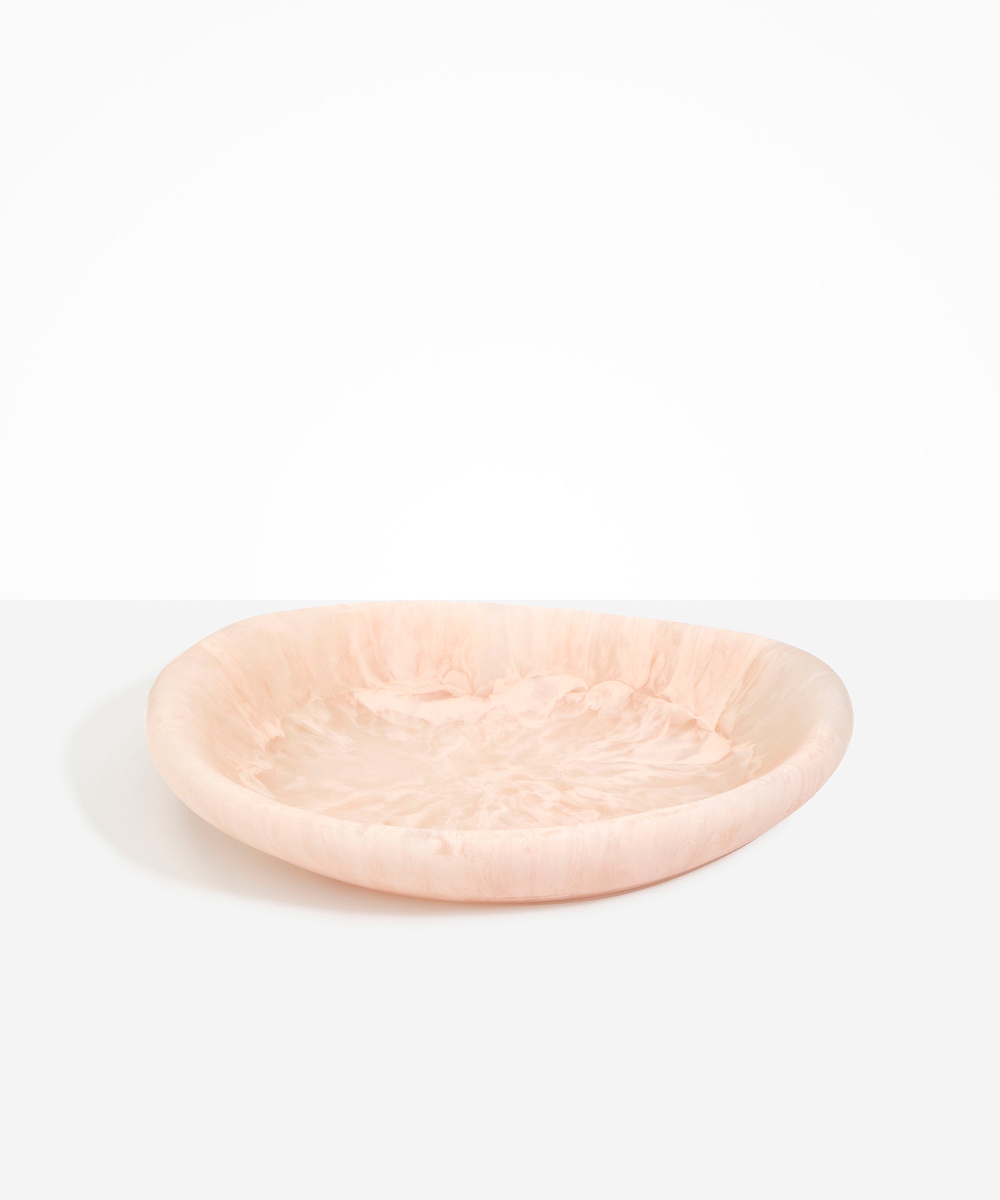 Dinosaur Designs Large Bones Bowl in Rose Swirl — handmade pink resin shallow serving bowl with a rounded organic form