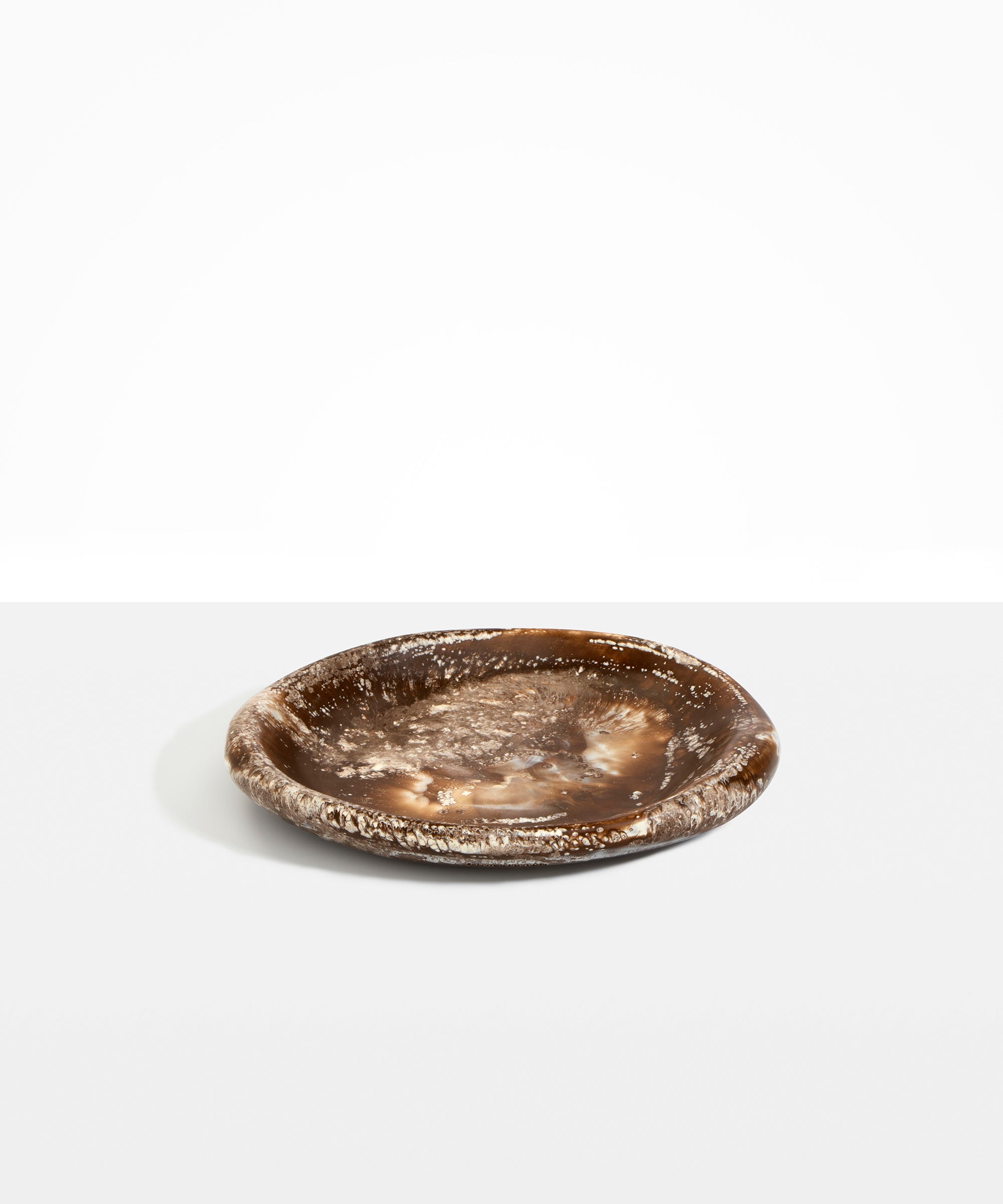 Dinosaur Designs Medium Bones Bowl in Cappuccino — mid sized handmade marbled brown and cream resin shallow serving bowl with a rounded organic form