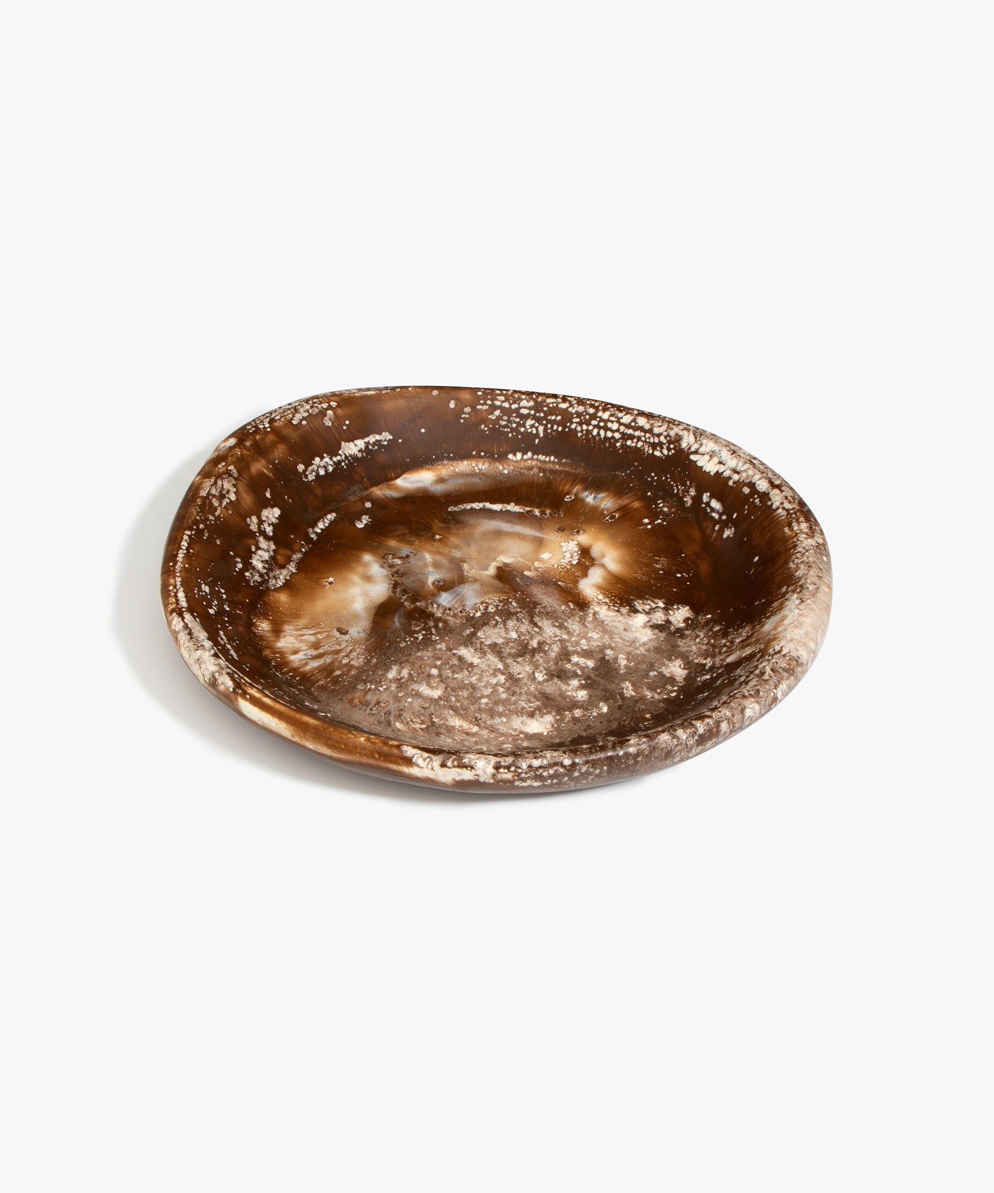 Dinosaur Designs Medium Bones Bowl in Cappuccino — mid sized handmade marbled brown and cream resin shallow serving bowl with a rounded organic form