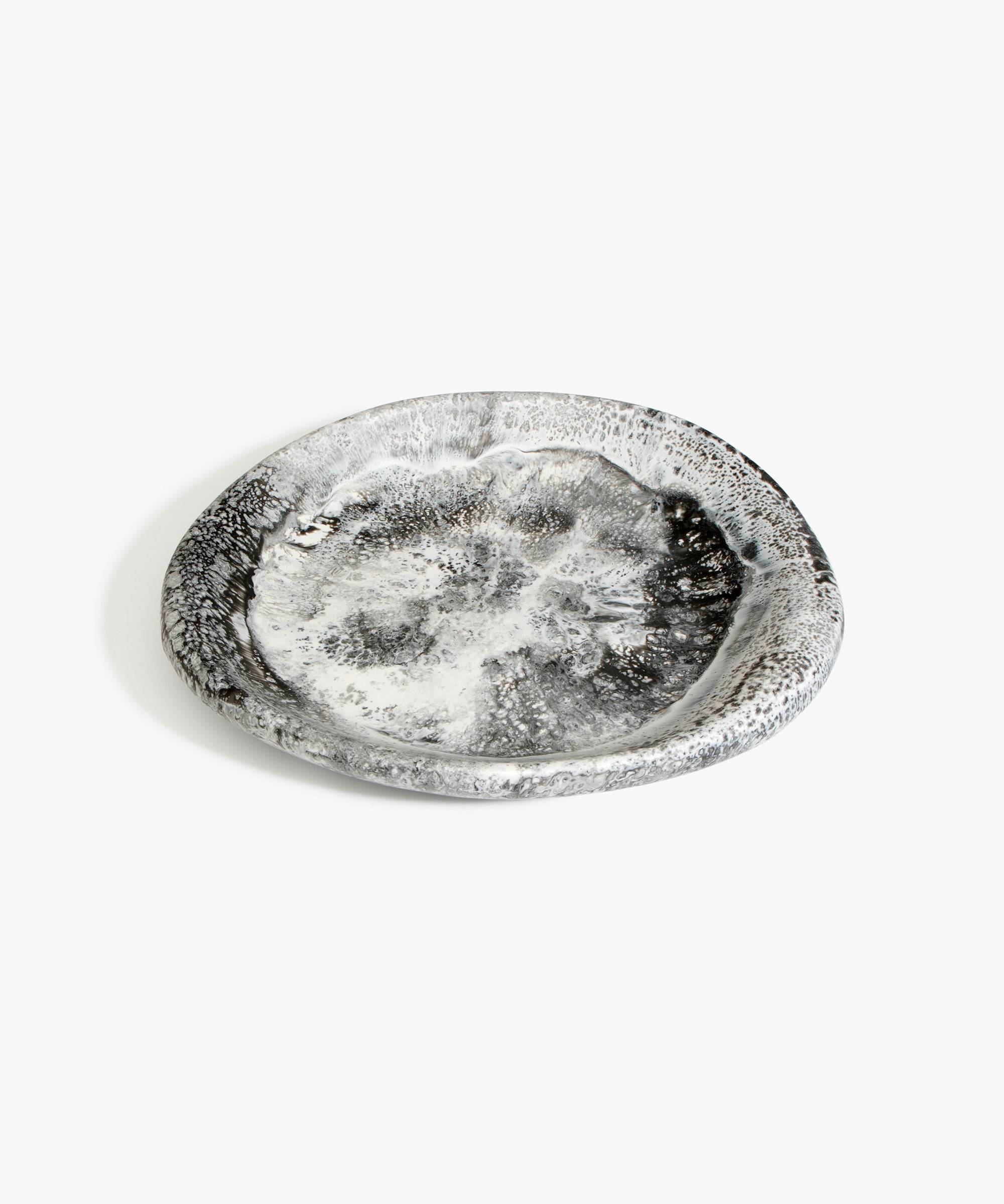 Dinosaur Designs Medium Bones Bowl in Granite — mid sized handmade marbled cream and grey resin shallow serving bowl with a rounded organic form