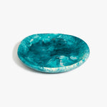 Dinosaur Designs Medium Bones Bowl in Lagoon — mid sized handmade marbled blue and cream resin shallow serving bowl with a rounded organic form