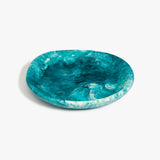 Dinosaur Designs Medium Bones Bowl in Lagoon — mid sized handmade marbled blue and cream resin shallow serving bowl with a rounded organic form