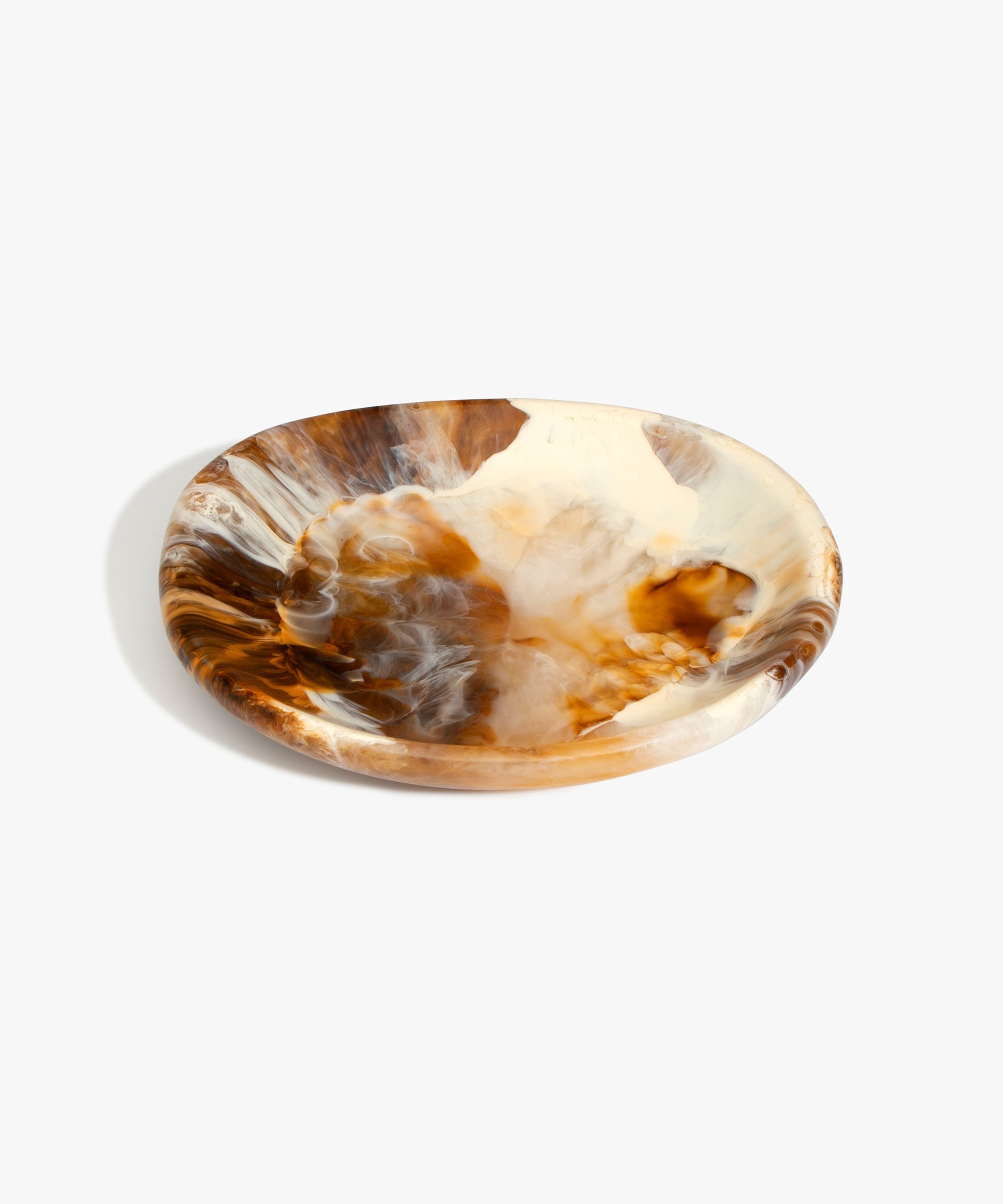 Dinosaur Designs Medium Bones Bowl in Light Horn — mid sized handmade marbled brown and cream resin shallow serving bowl with a rounded organic form