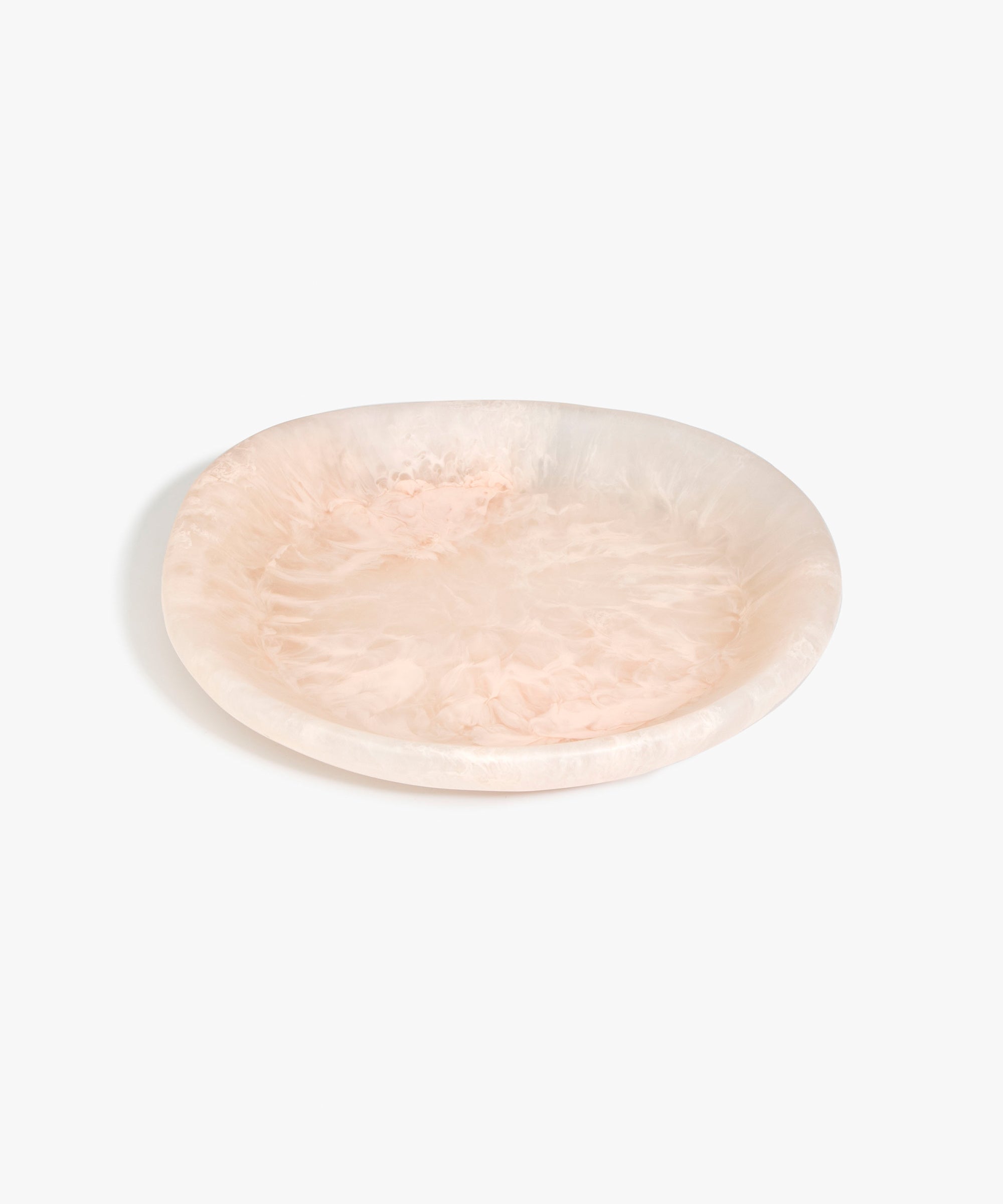 Dinosaur Designs Medium Bones Bowl in Rose Swirl — mid sized handmade pink resin shallow serving bowl with a rounded organic form