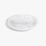 Dinosaur Designs Medium Bones Bowl in Snow Swirl — mid sized handmade marbled white and clear resin shallow serving bowl with a rounded organic form