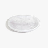 Dinosaur Designs Medium Bones Bowl in Snow Swirl — mid sized handmade marbled white and clear resin shallow serving bowl with a rounded organic form