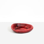 Dinosaur Designs Small Bones Bowl in Cranberry — small handmade marbled red resin shallow serving bowl with a rounded organic form