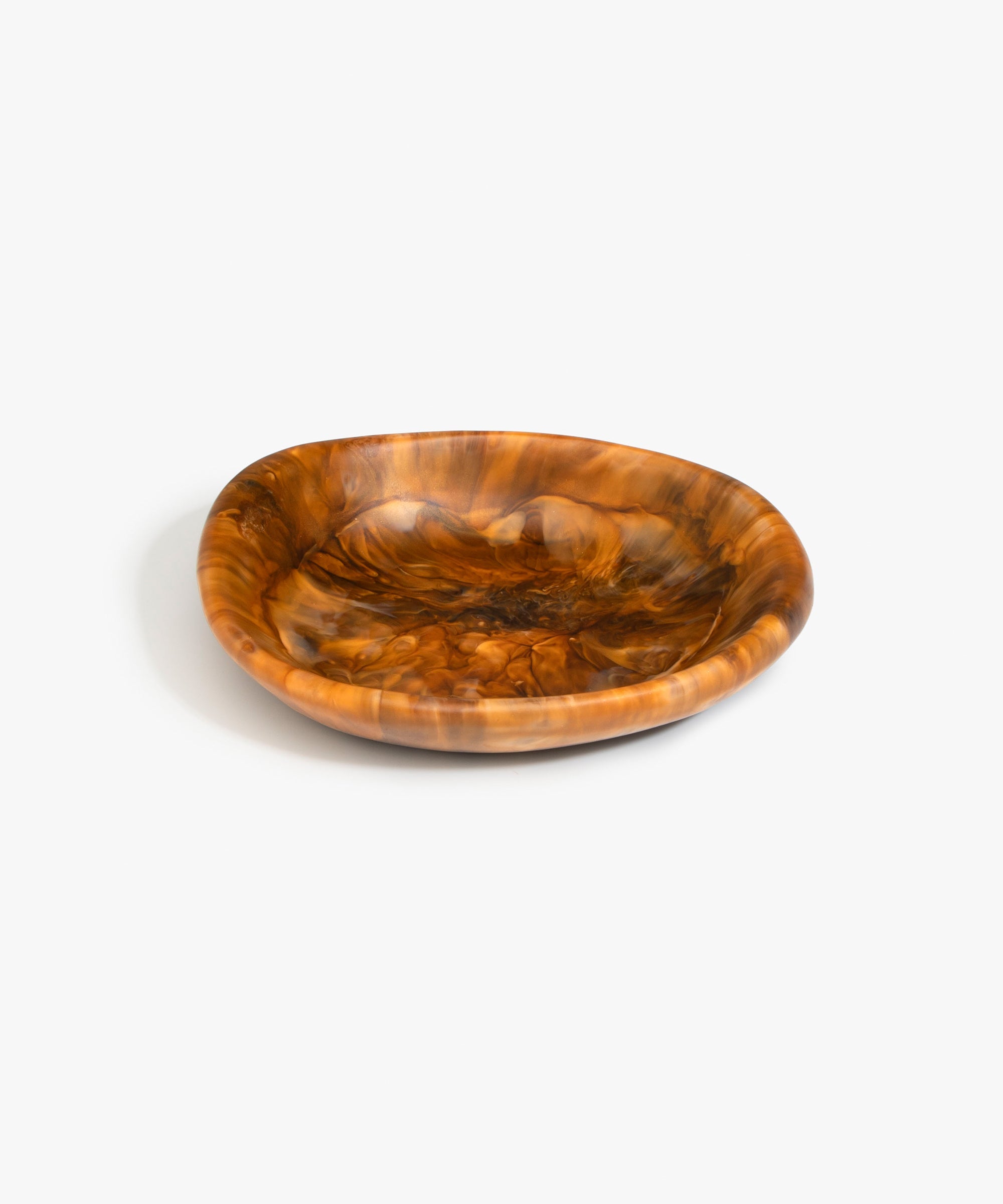 Dinosaur Designs Small Bones Bowl in Dark Horn — small handmade marbled brown, black and pearlescent gold resin shallow serving bowl with a rounded organic form