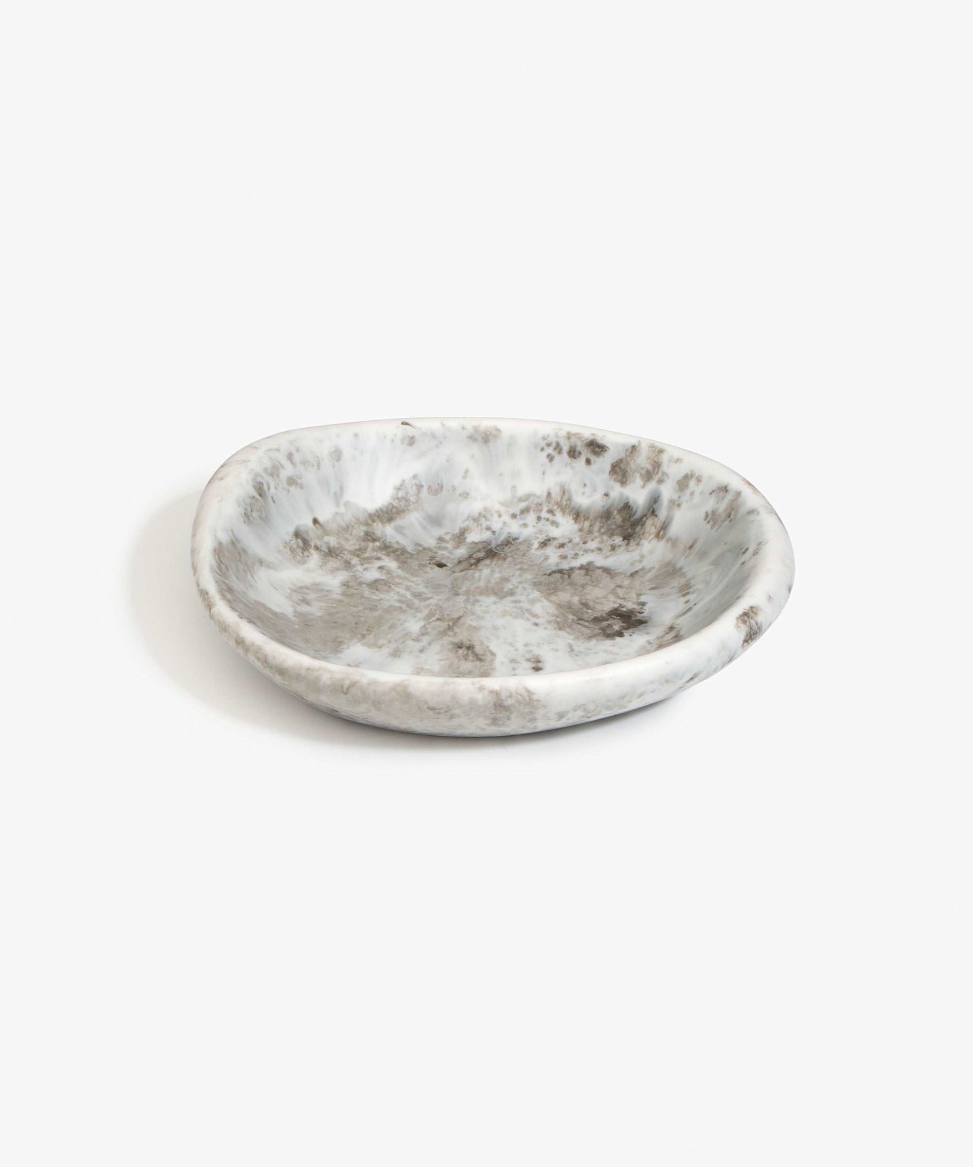 Dinosaur Designs Small Bones Bowl in  Granite — small handmade marbled grey and cream resin shallow serving bowl with a rounded organic form