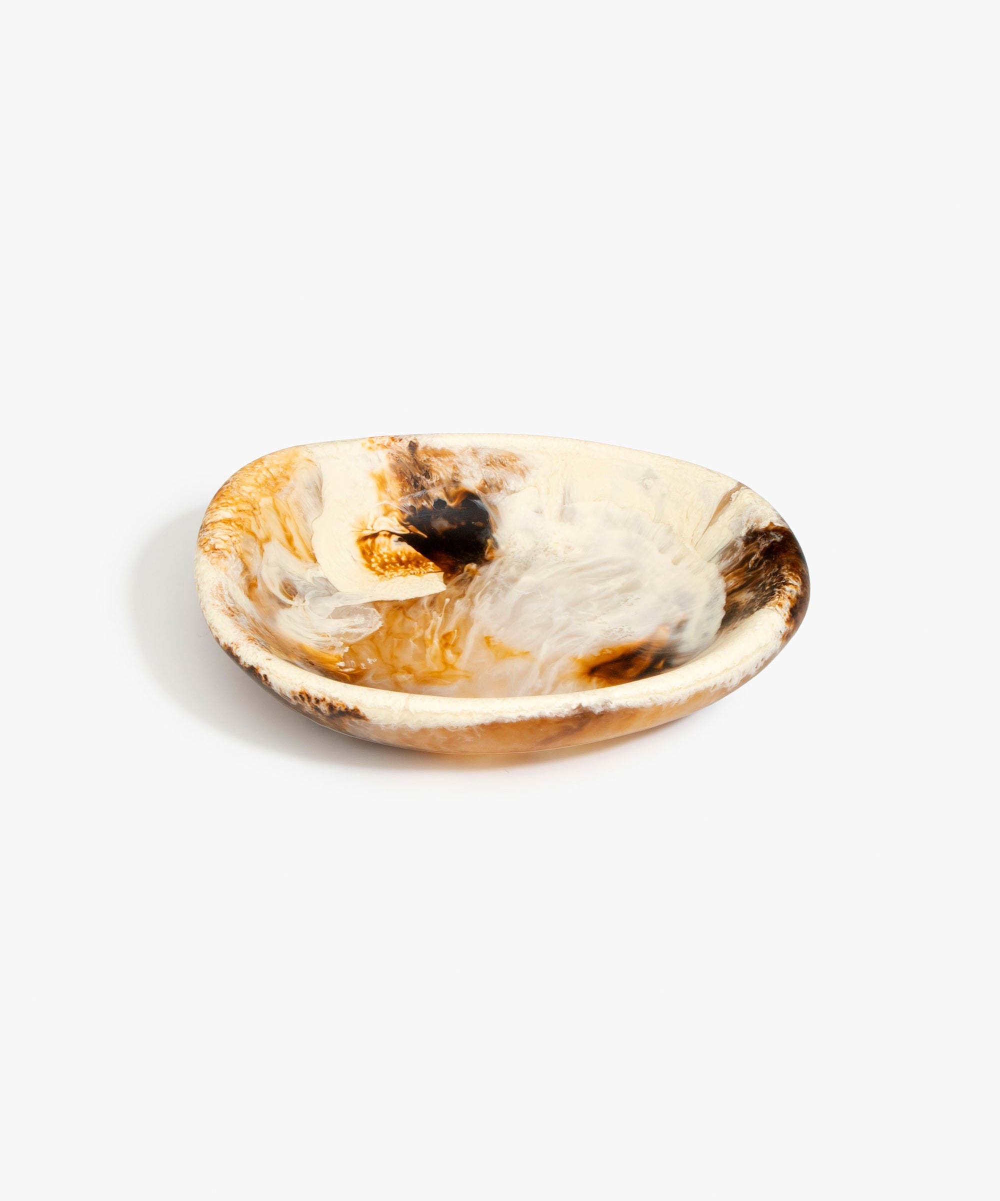 Dinosaur Designs Small Bones Bowl in  Light Horn — small handmade marbled brown, cream and clear resin shallow serving bowl with a rounded organic form