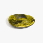 Dinosaur Designs Small Bones Bowl in  Malachite — small handmade marbled green and blue resin shallow serving bowl with a rounded organic form