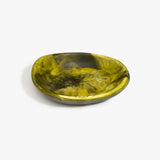 Dinosaur Designs Small Bones Bowl in  Malachite — small handmade marbled green and blue resin shallow serving bowl with a rounded organic form