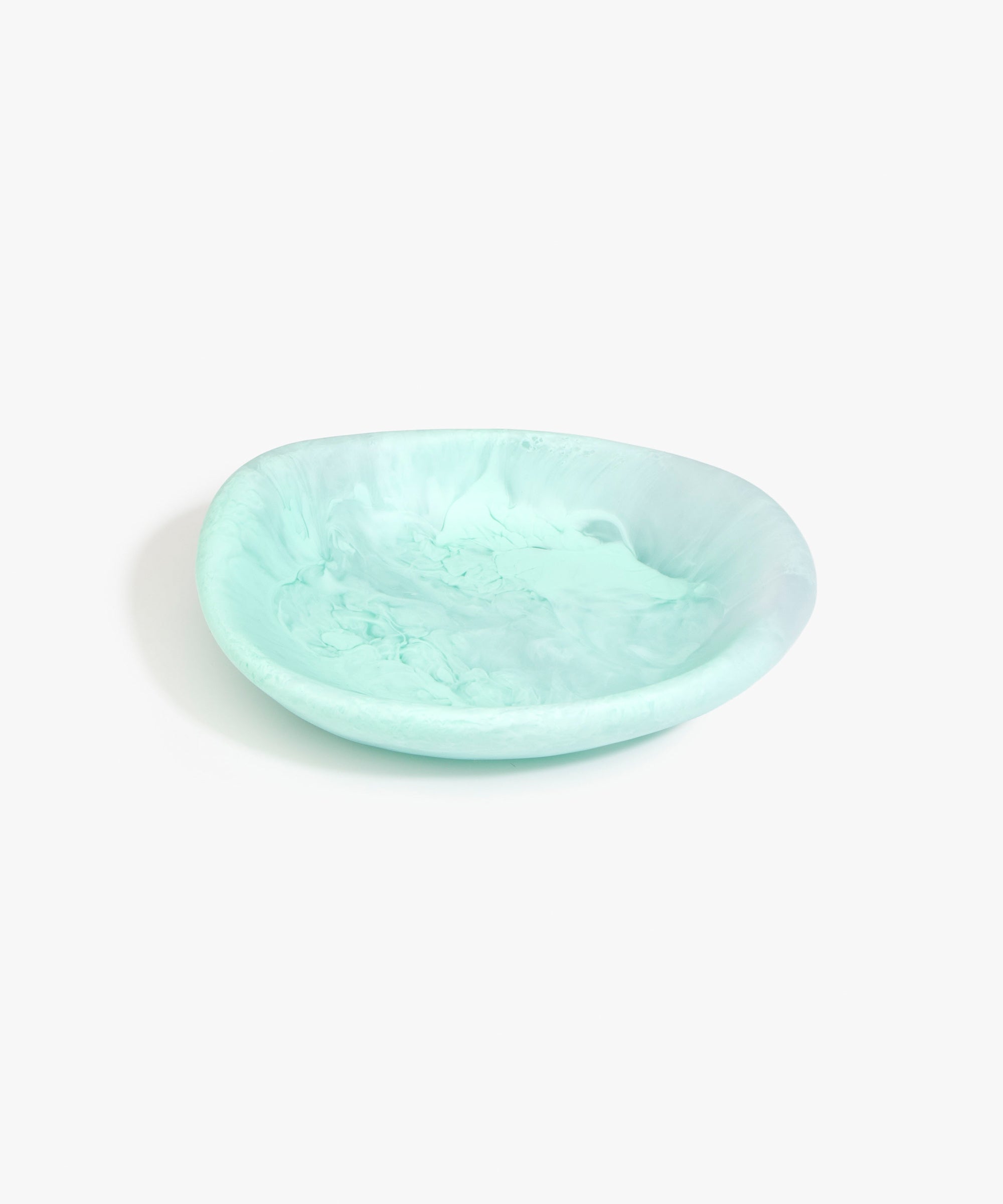 Dinosaur Designs Small Bones Bowl in Mint — small handmade marbled green blue resin shallow serving bowl with a rounded organic form