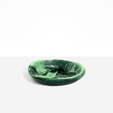 Dinosaur Designs Small Bones Bowl in Moss — small handmade marbled green resin shallow serving bowl with a rounded organic form