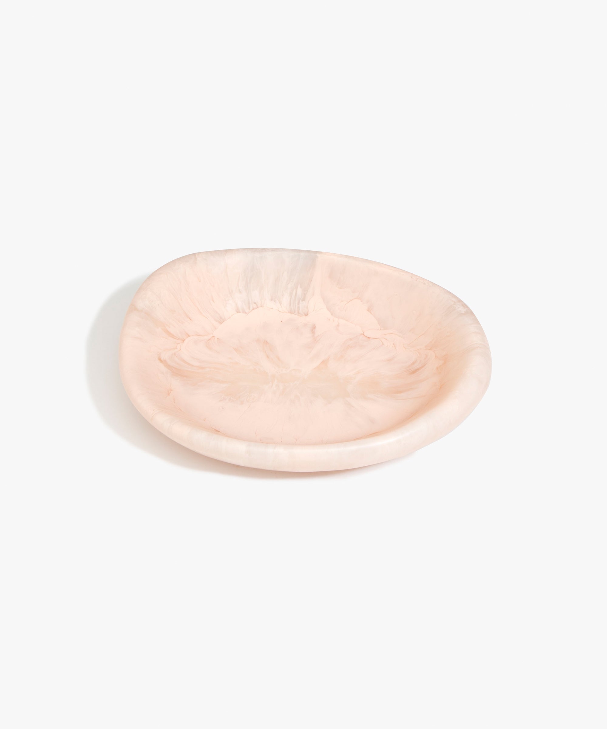 Dinosaur Designs Small Bones Bowl in Rose Swirl — small handmade marbled pink resin shallow serving bowl with a rounded organic form
