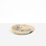 Dinosaur Designs Small Bones Bowl in Sandy Pearl — small handmade marbled beige, grey and pearlescent resin shallow serving bowl with a rounded organic form