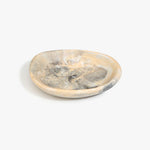 Dinosaur Designs Small Bones Bowl in Sandy Pearl — small handmade marbled beige, grey and pearlescent resin shallow serving bowl with a rounded organic form