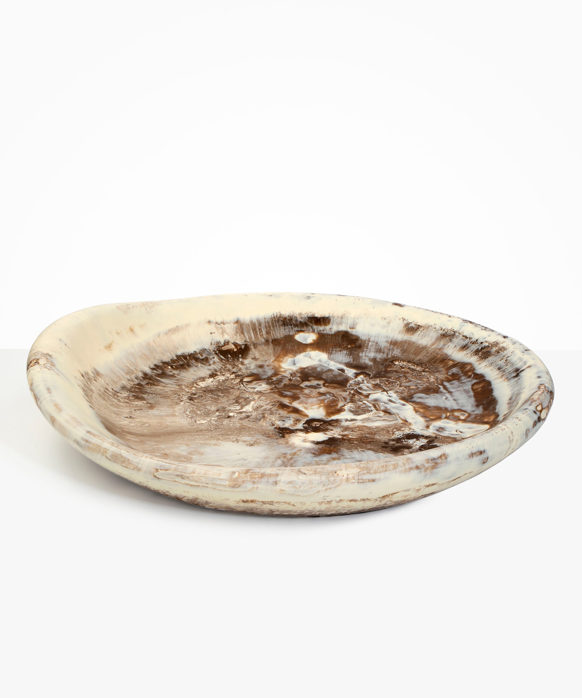 Dinosaur Designs Extra Large Bones Bowl in Cappuccino —  handmade marbled brown and cream resin shallow decorative bowl with a rounded organic form