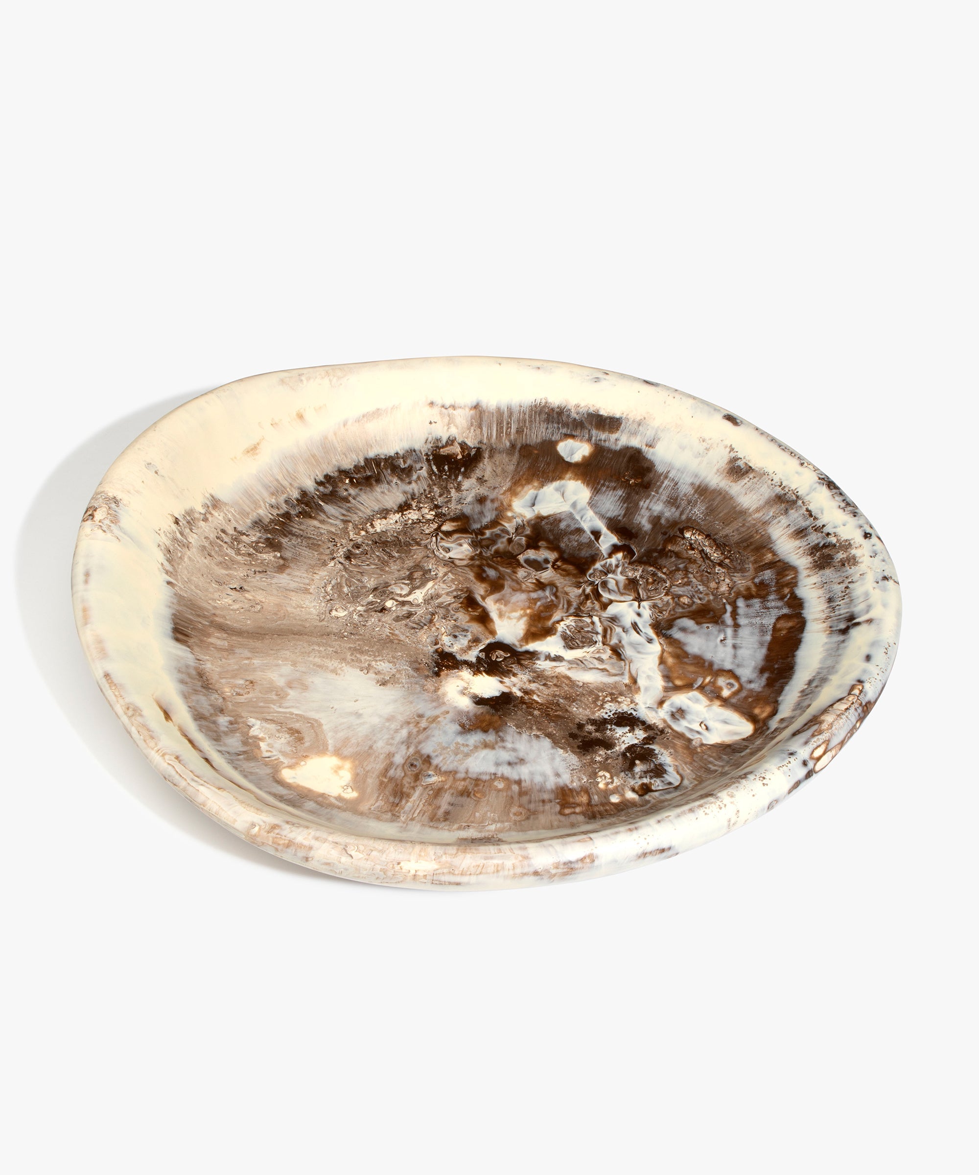 Dinosaur Designs Extra Large Bones Bowl in Cappuccino —  handmade marbled brown and cream resin shallow decorative bowl with a rounded organic form