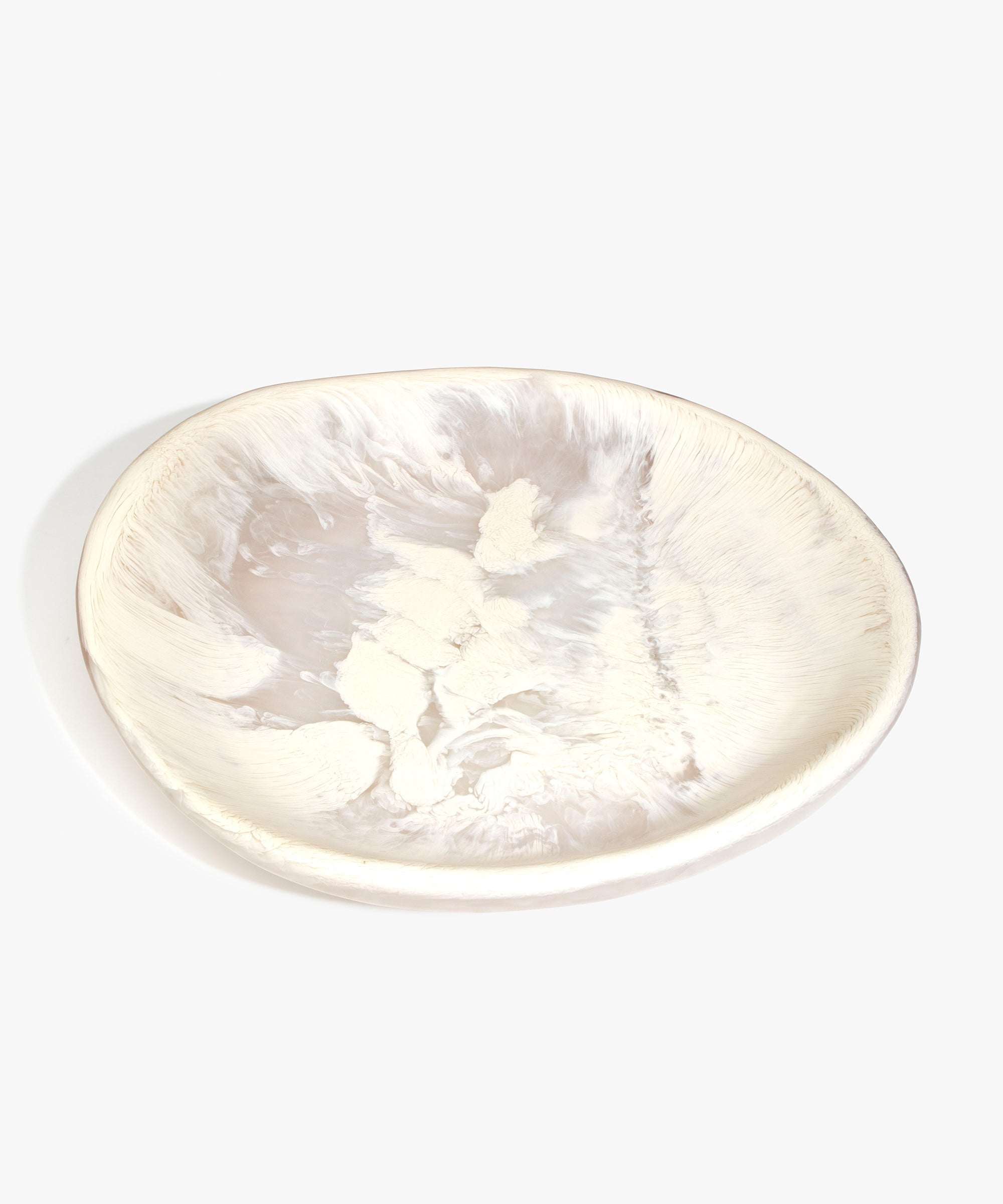 Dinosaur Designs Extra Large Bones Bowl in Chalk Swirl —  handmade marbled off-white resin shallow decorative bowl with a rounded organic form