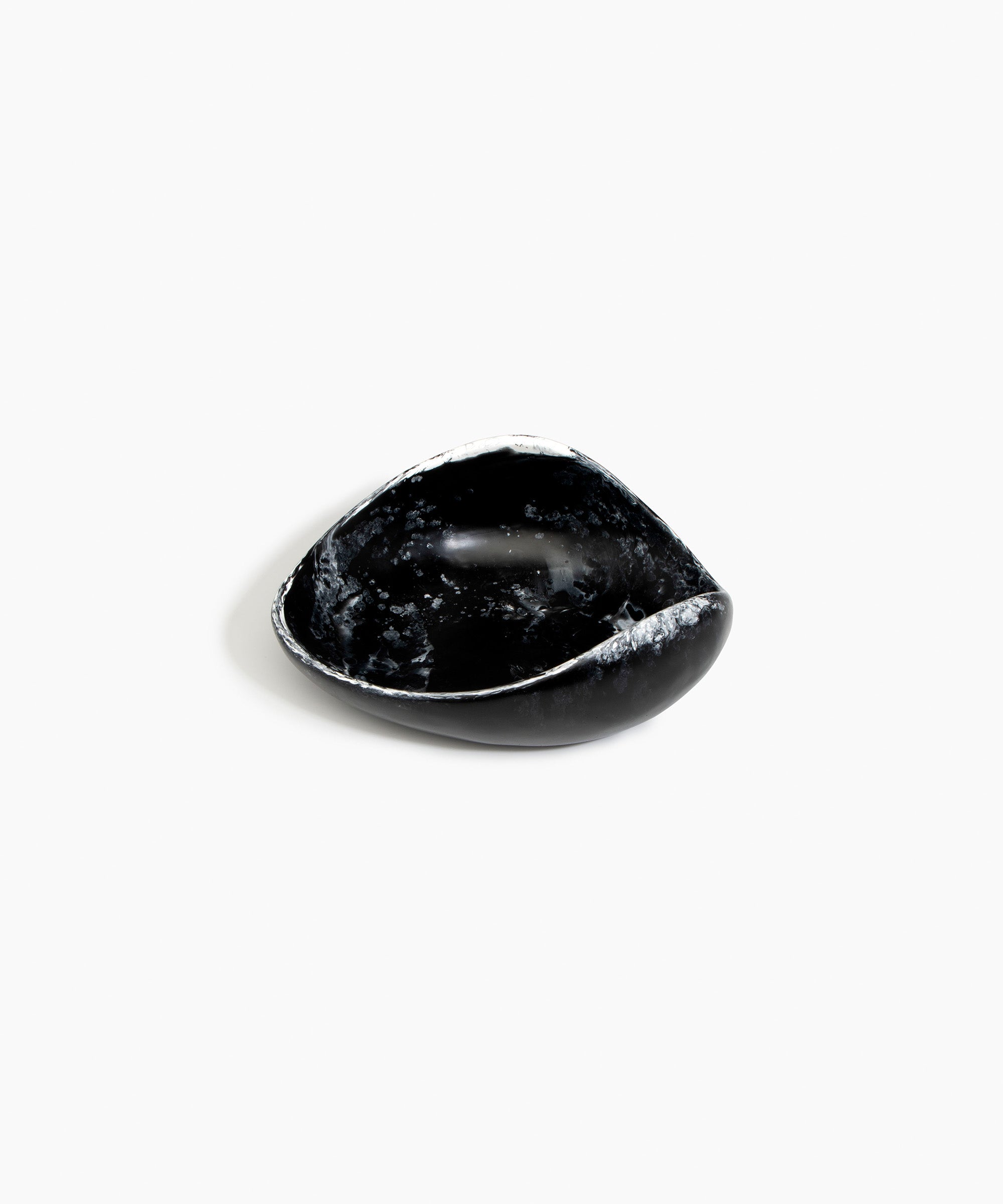 Dinosaur Designs Small Leaf Bowl in Black Marble — handcrafted marbled black and white resin bowl with curved organic form