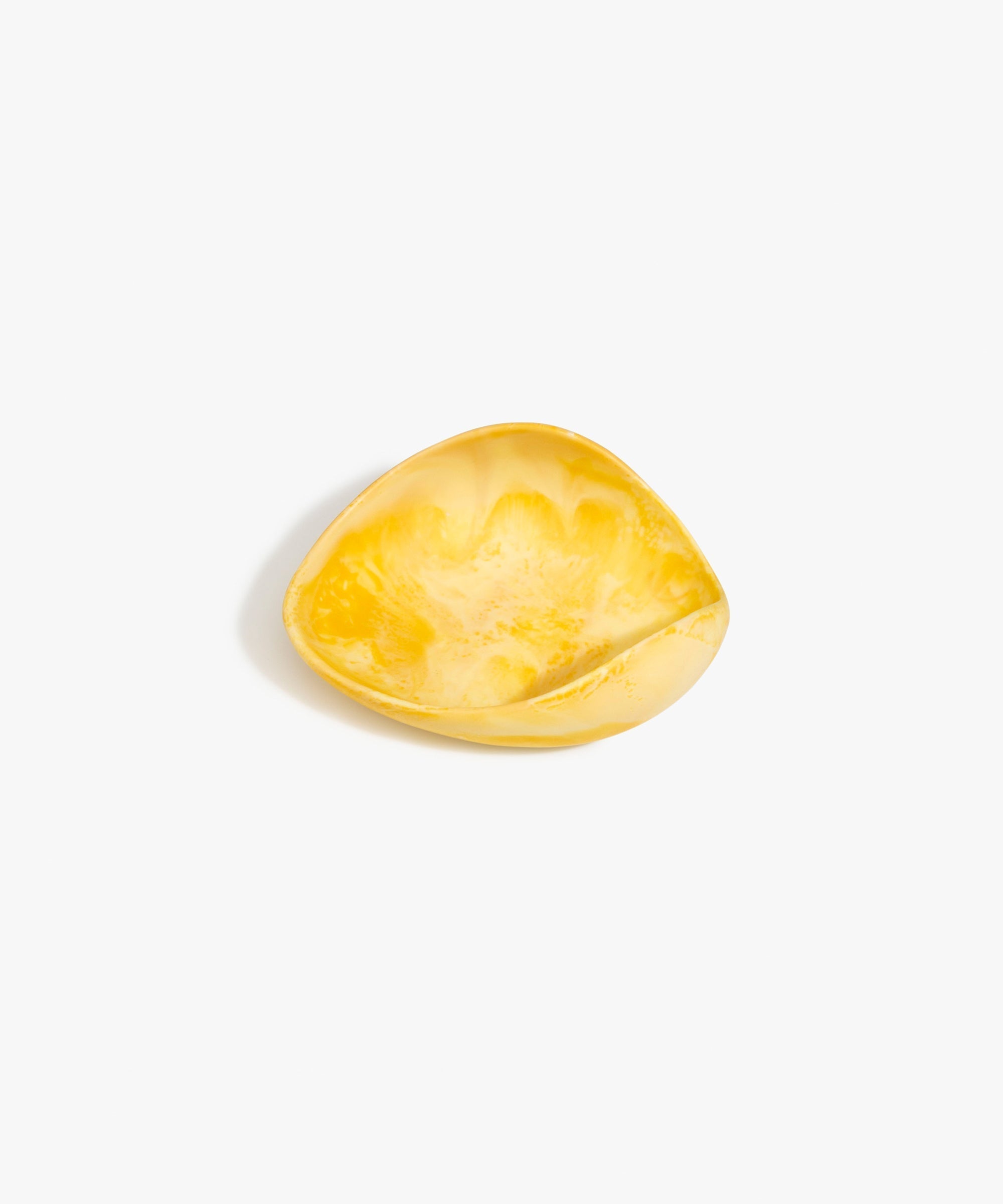 Dinosaur Designs Small Leaf Bowl in Daisy — handcrafted marbled yellow resin bowl with curved organic form