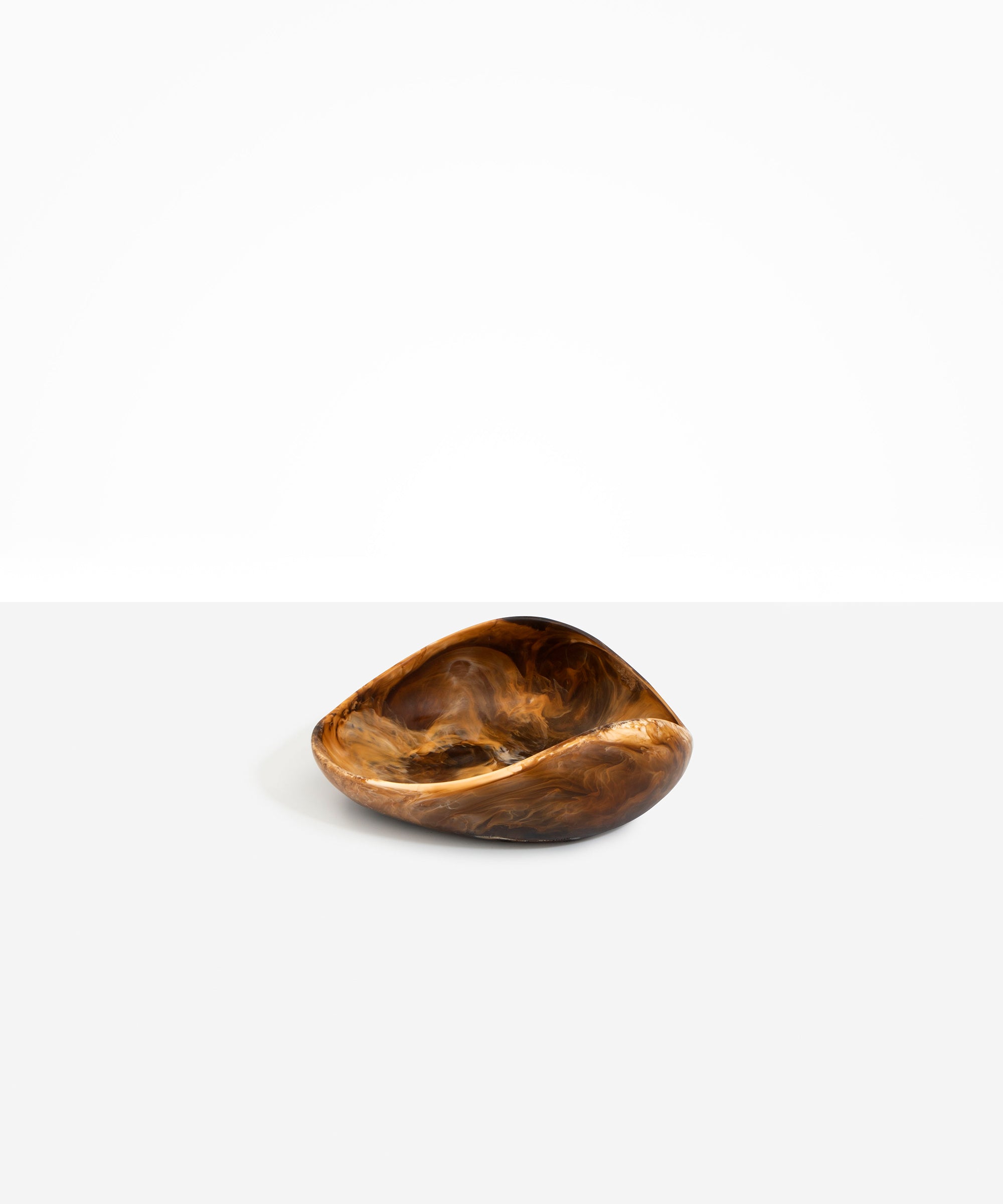 Dinosaur Designs Small Leaf Bowl in Dark Horn — handcrafted marbled brown, cream and gold resin bowl with curved organic form