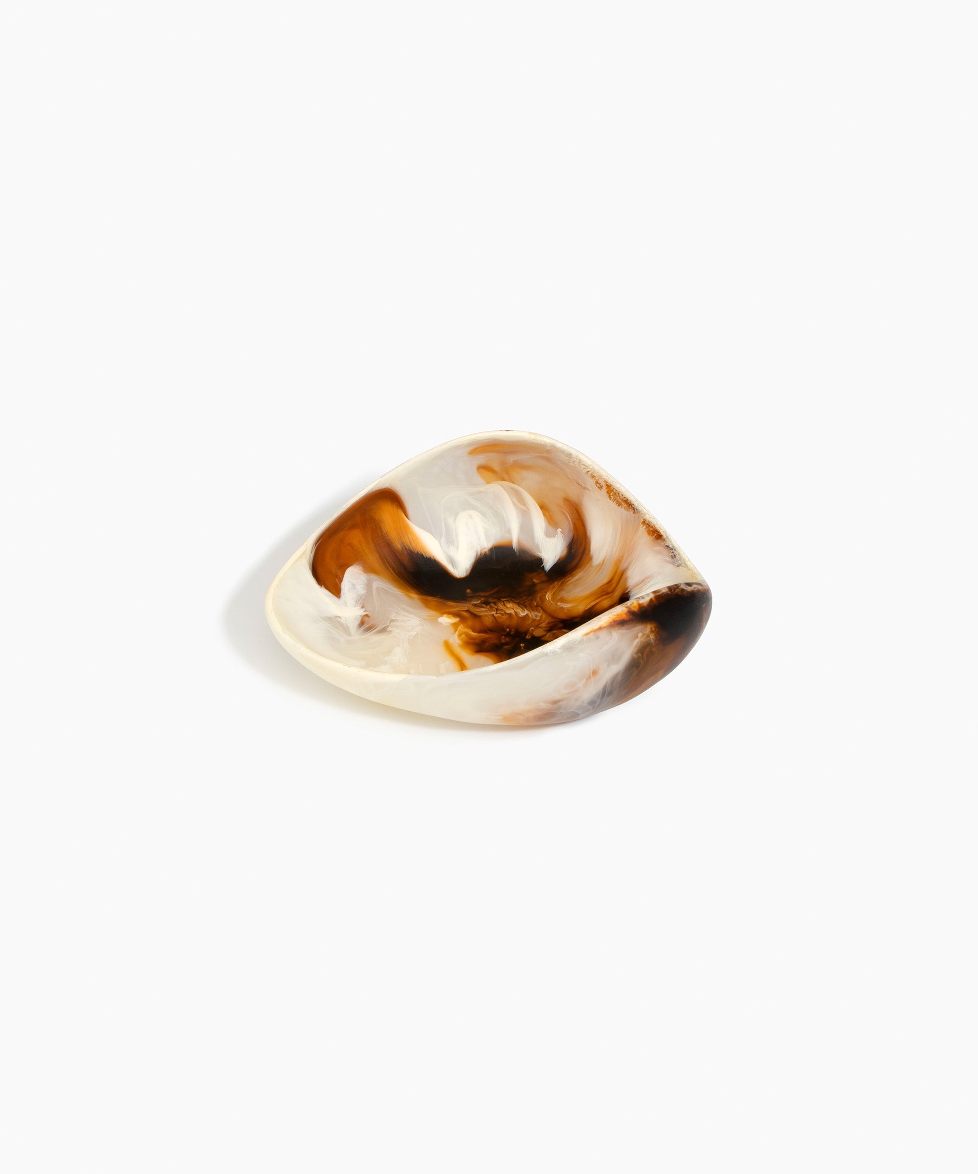Dinosaur Designs Small Leaf Bowl in Light Horn — handcrafted marbled brown and cream resin bowl with curved organic form