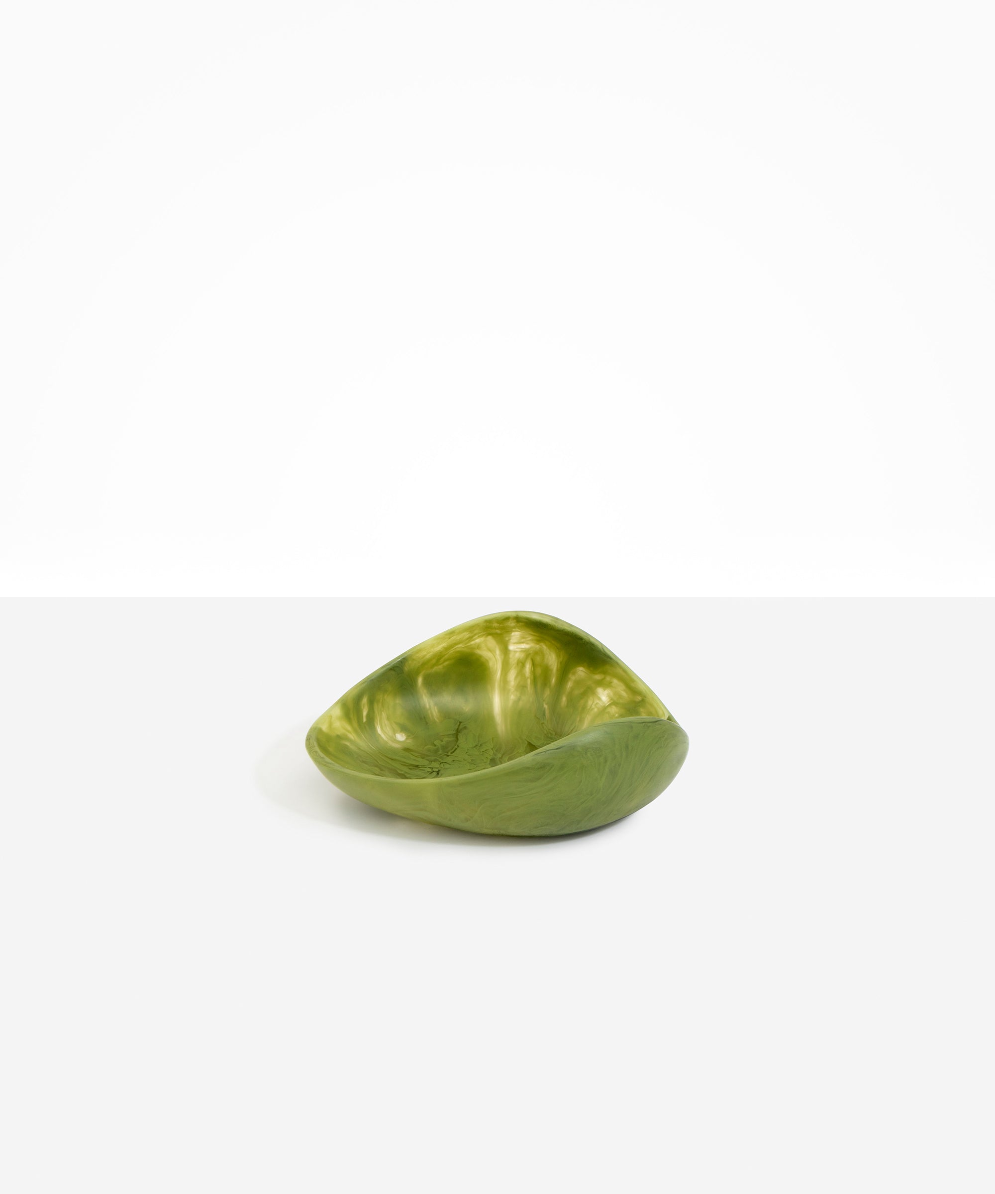 Dinosaur Designs Small Leaf Bowl in Olive — handcrafted marbled green resin bowl with curved organic form