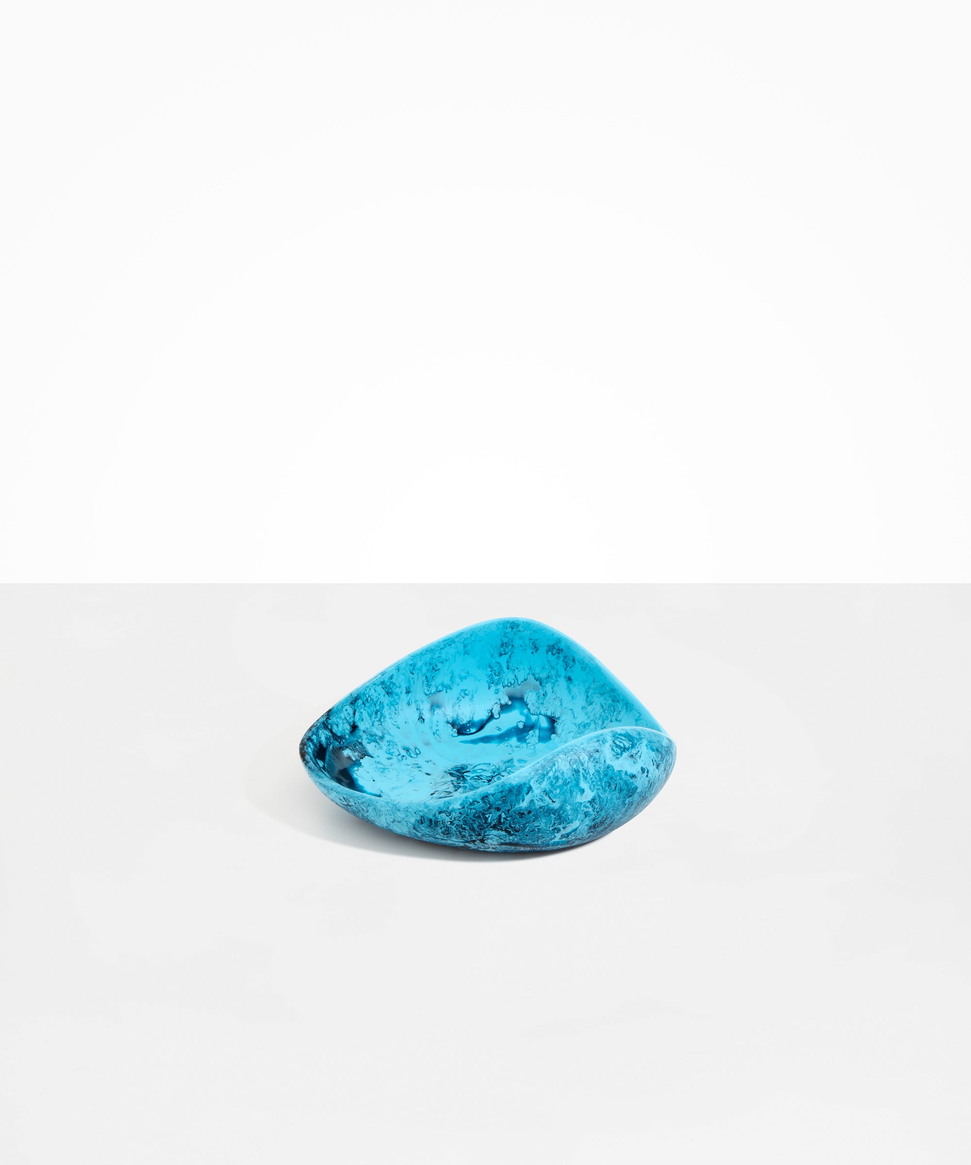 Dinosaur Designs Small Leaf Bowl in Water — handcrafted marbled blue resin bowl with curved organic form