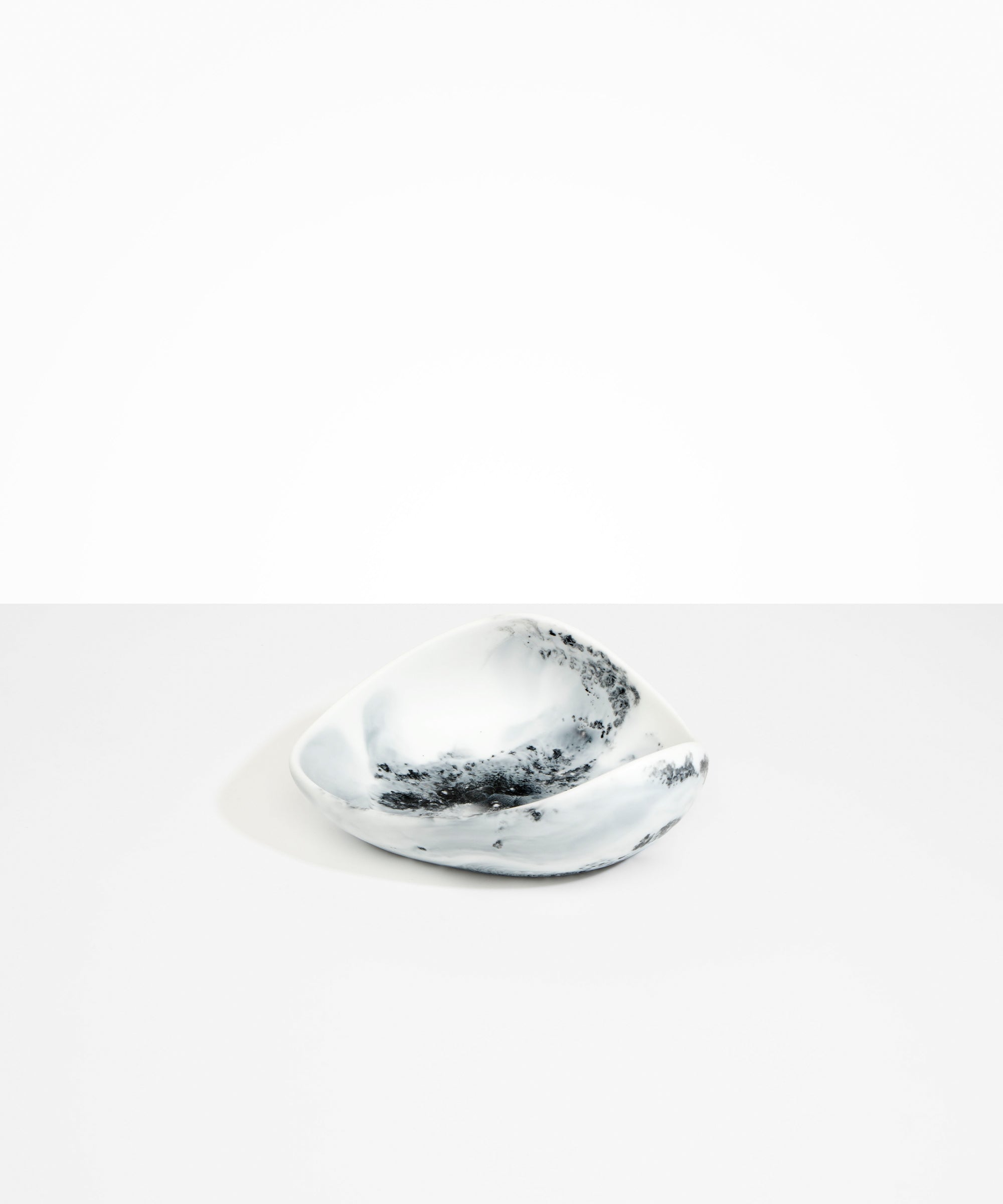 Dinosaur Designs Small Leaf Bowl in White Marble — handcrafted marbled white and black resin bowl with curved organic form