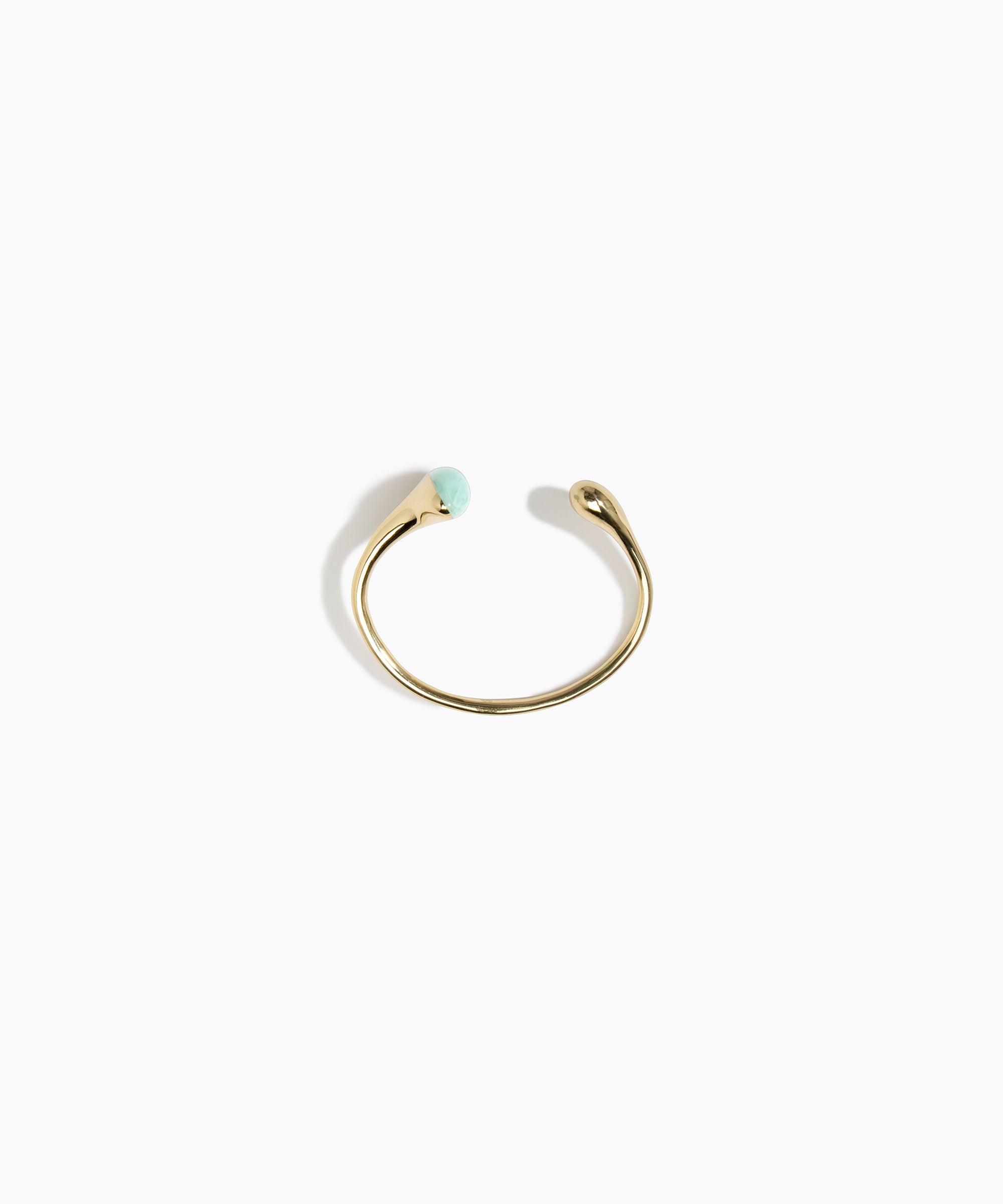 Dinosaur Designs Polished Lotus Cuff in Mint with Brass — open brass cuff bracelet with asymmetric marbled mint blue resin and polished brass teardrop