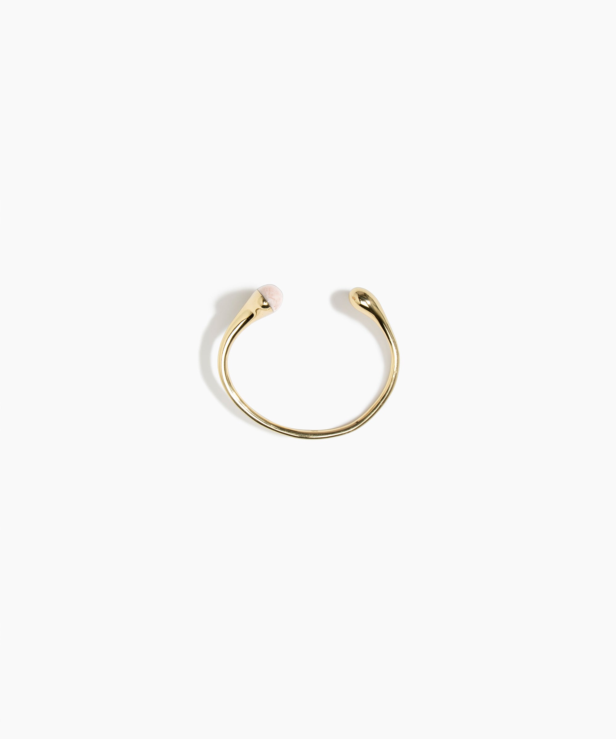 Dinosaur Designs Polished Lotus Cuff in Rose Swirl with Brass — open brass cuff bracelet with asymmetric marbled dusty pink resin and polished brass teardrop